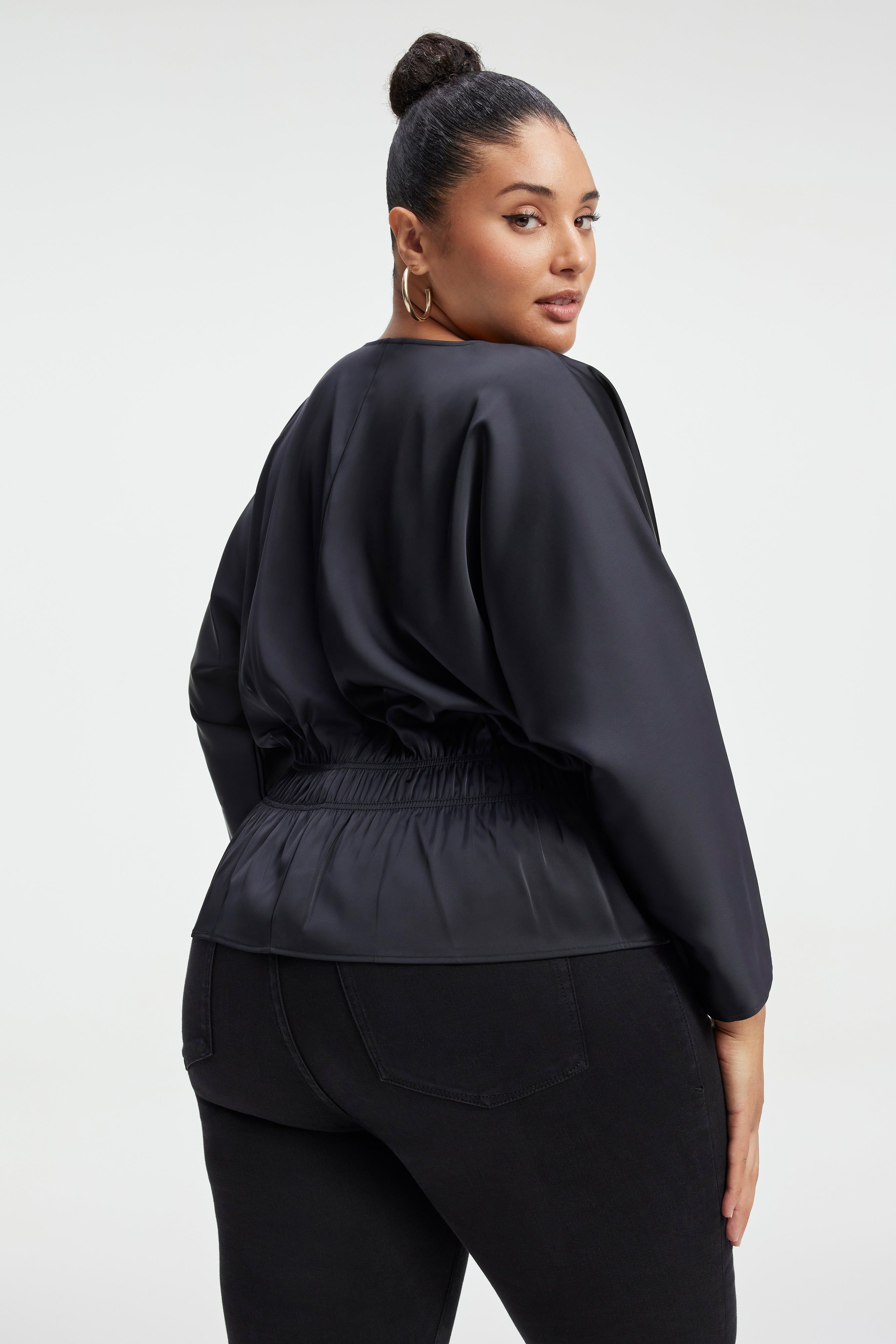 SATIN DEEP V-NECK TOP | BLACK001 sold by Good American product image thumbnail 5