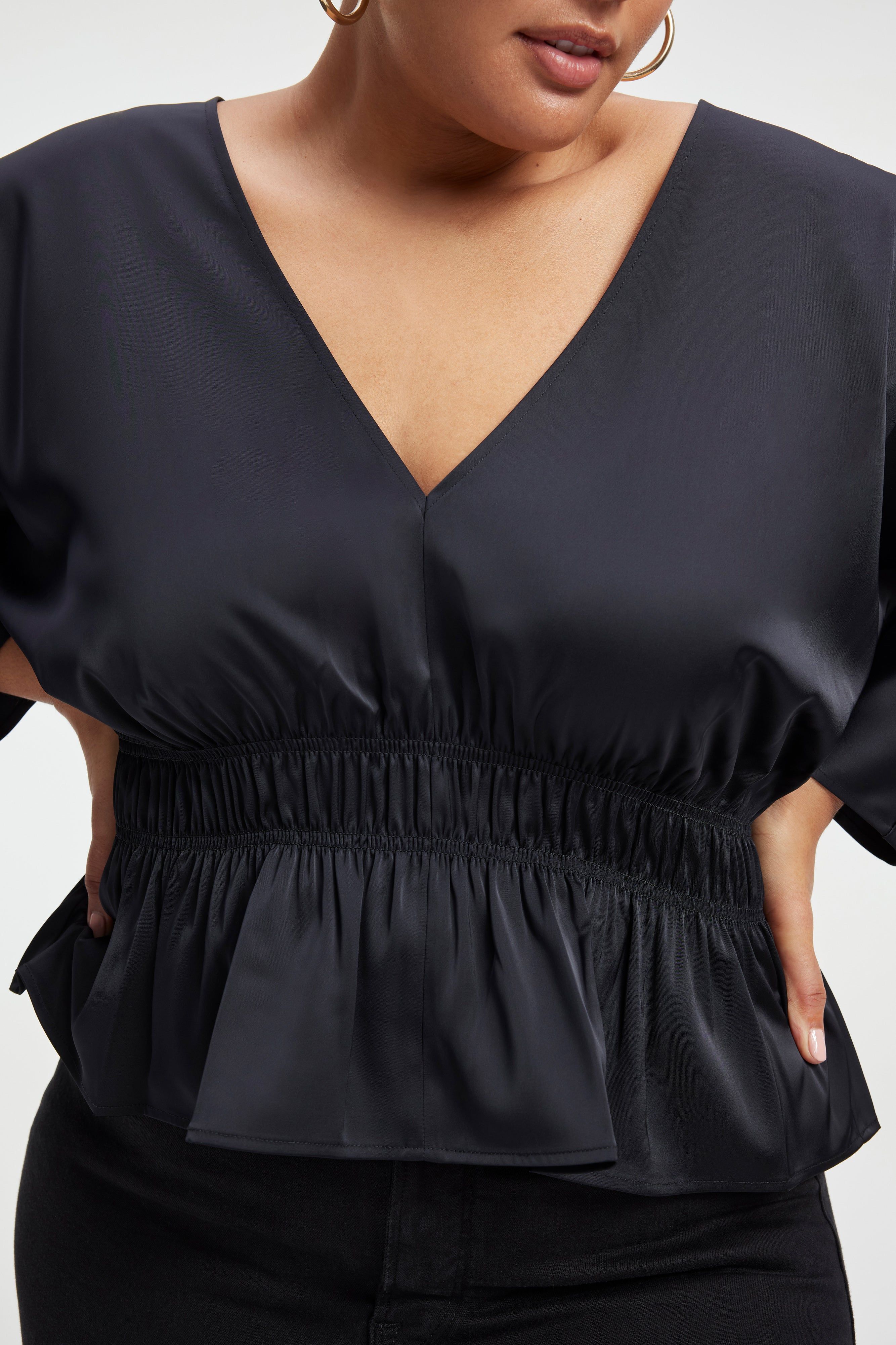 SATIN DEEP V-NECK TOP | BLACK001 sold by Good American product image thumbnail 2