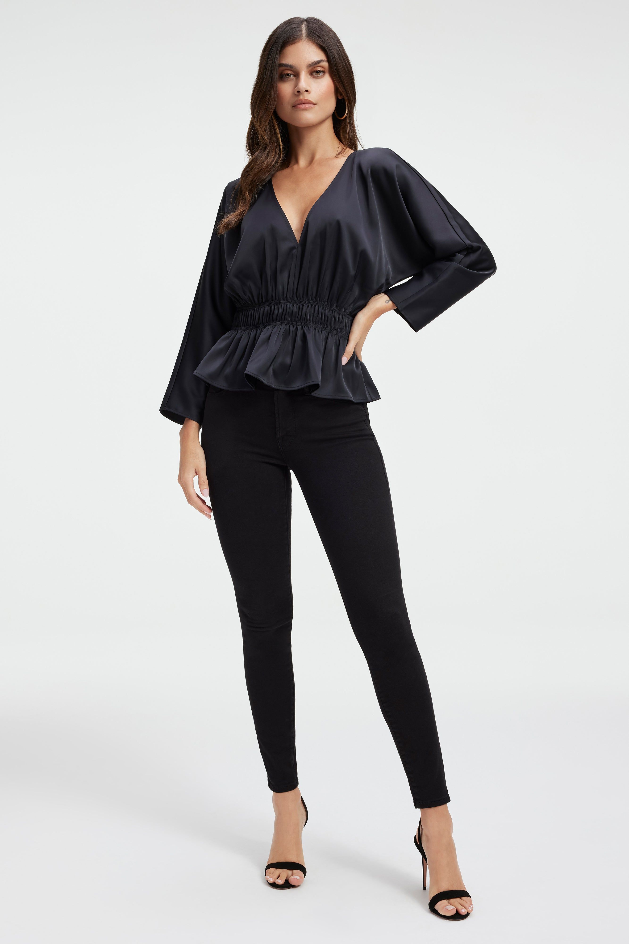 SATIN DEEP V-NECK TOP | BLACK001 sold by Good American product image thumbnail 8