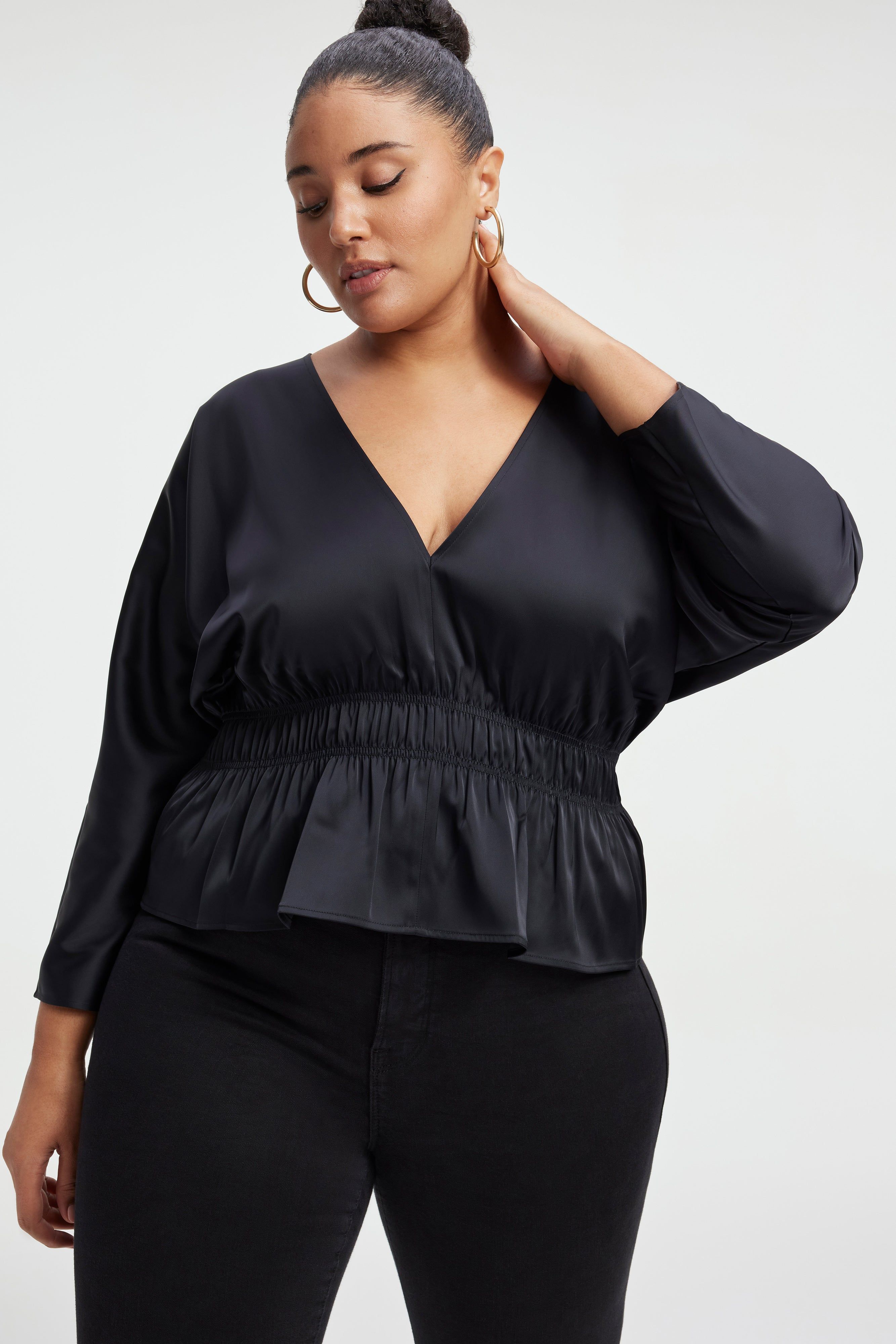 SATIN DEEP V-NECK TOP | BLACK001 sold by Good American