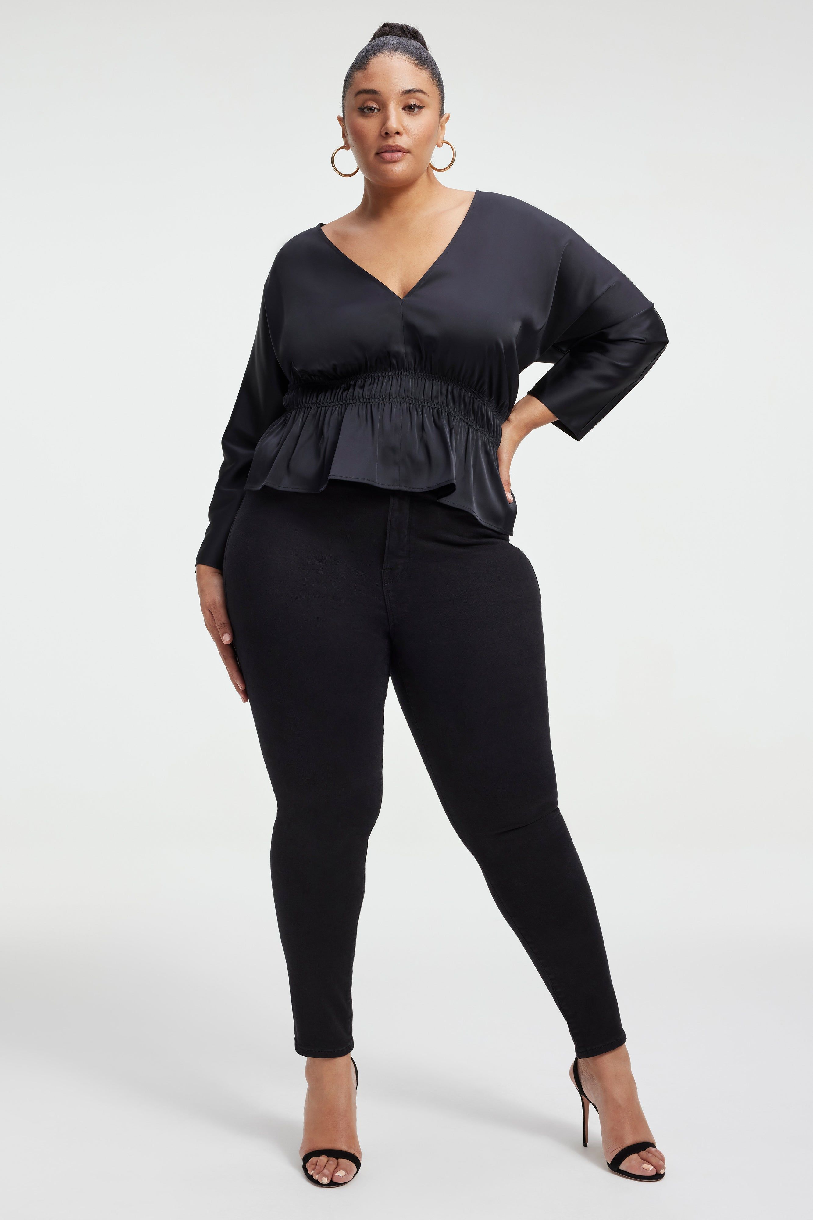 SATIN DEEP V-NECK TOP | BLACK001 sold by Good American product image thumbnail 3