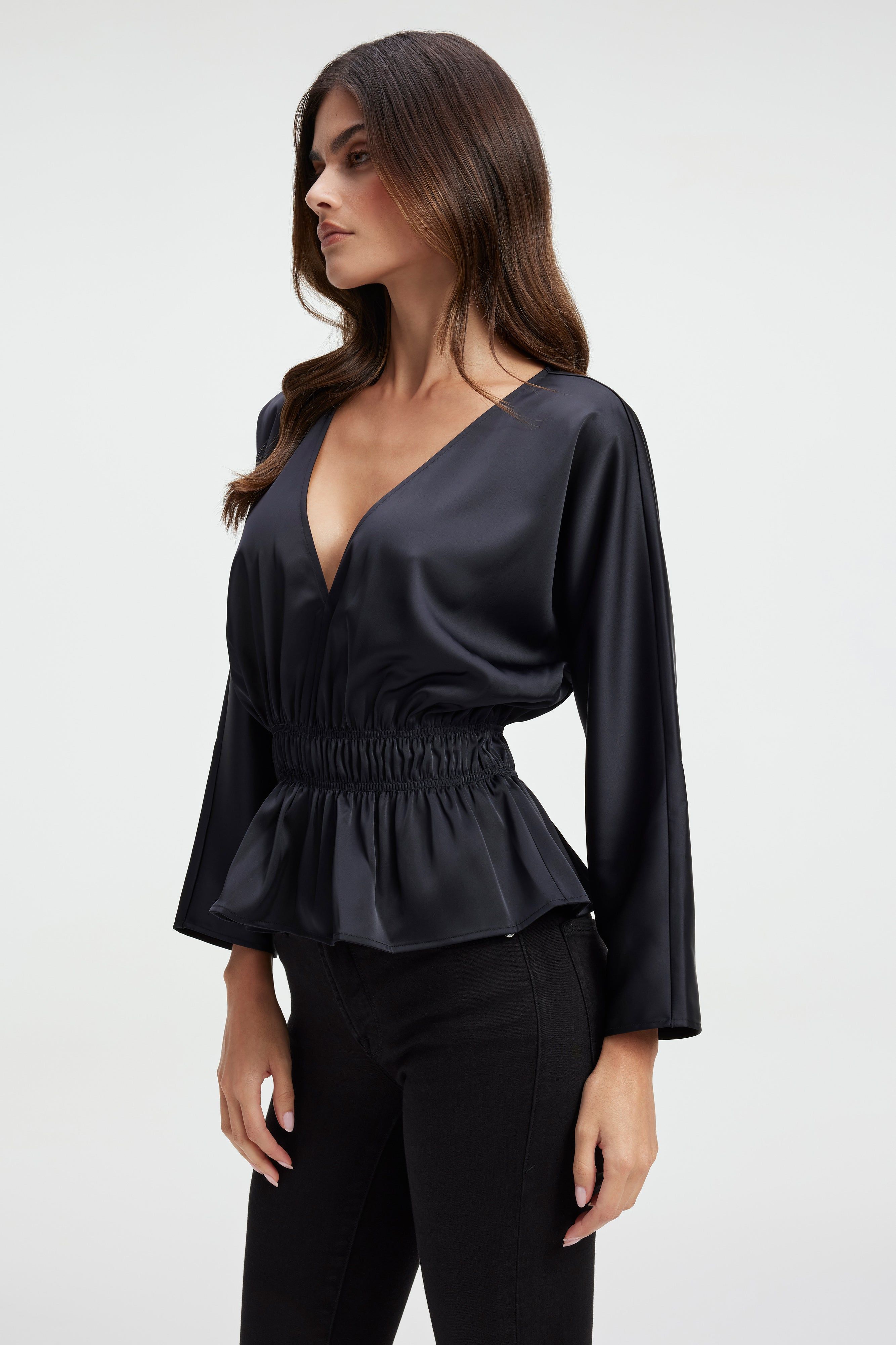 SATIN DEEP V-NECK TOP | BLACK001 sold by Good American product image thumbnail 9