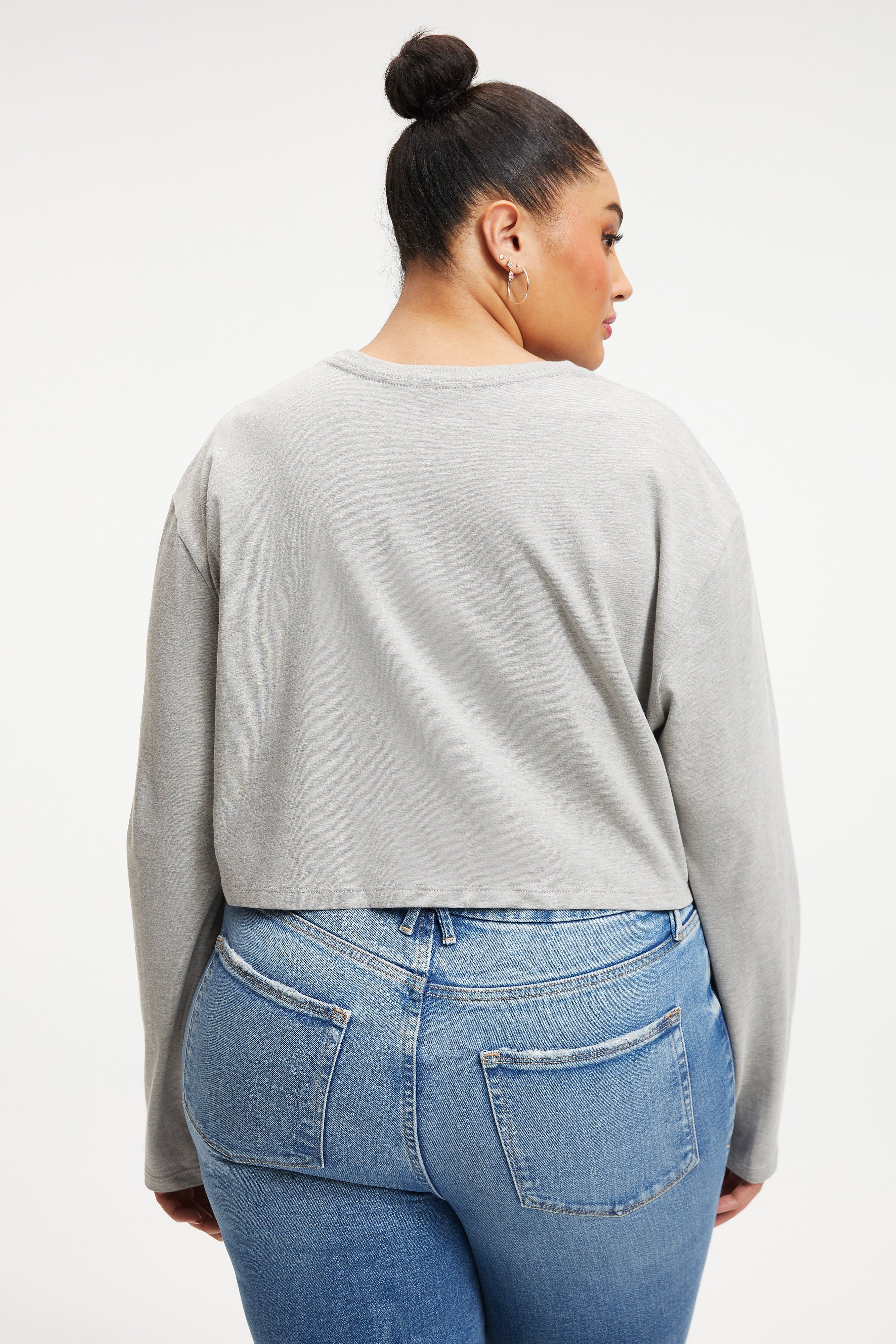 COTTON CROPPED LONG SLEEVE | HEATHER GREY001 sold by Good American product image thumbnail 6
