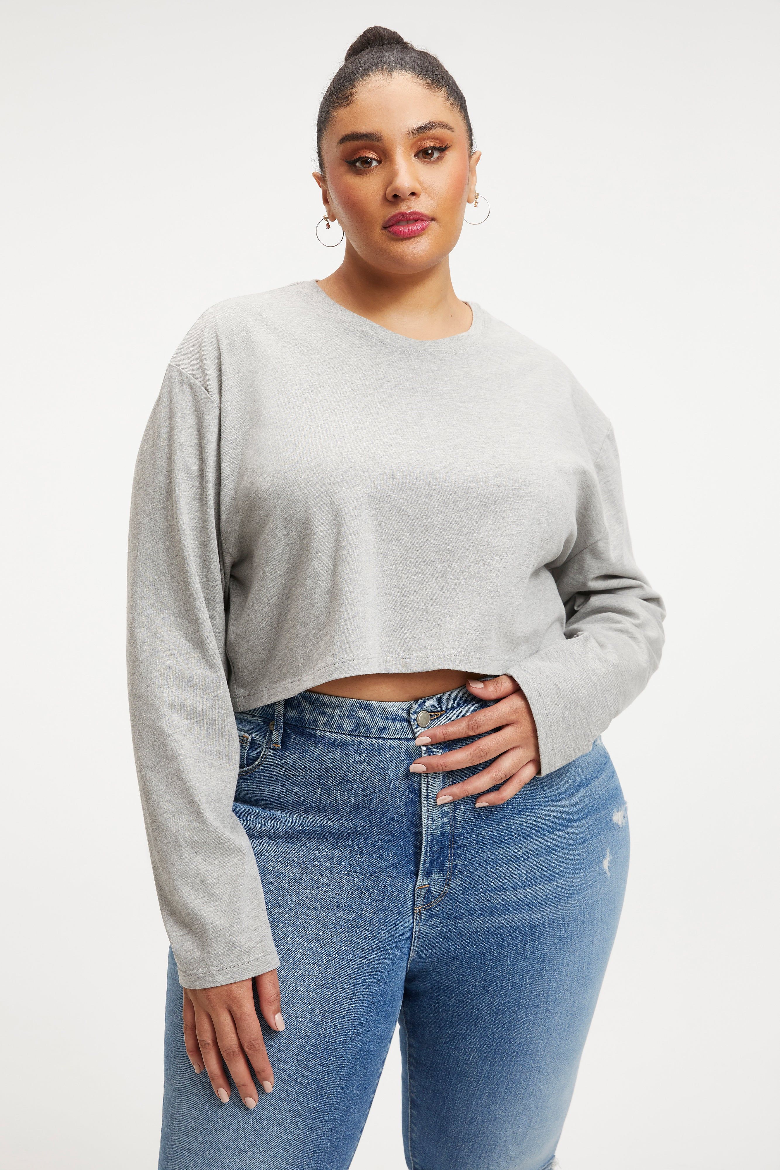 COTTON CROPPED LONG SLEEVE | HEATHER GREY001 sold by Good American