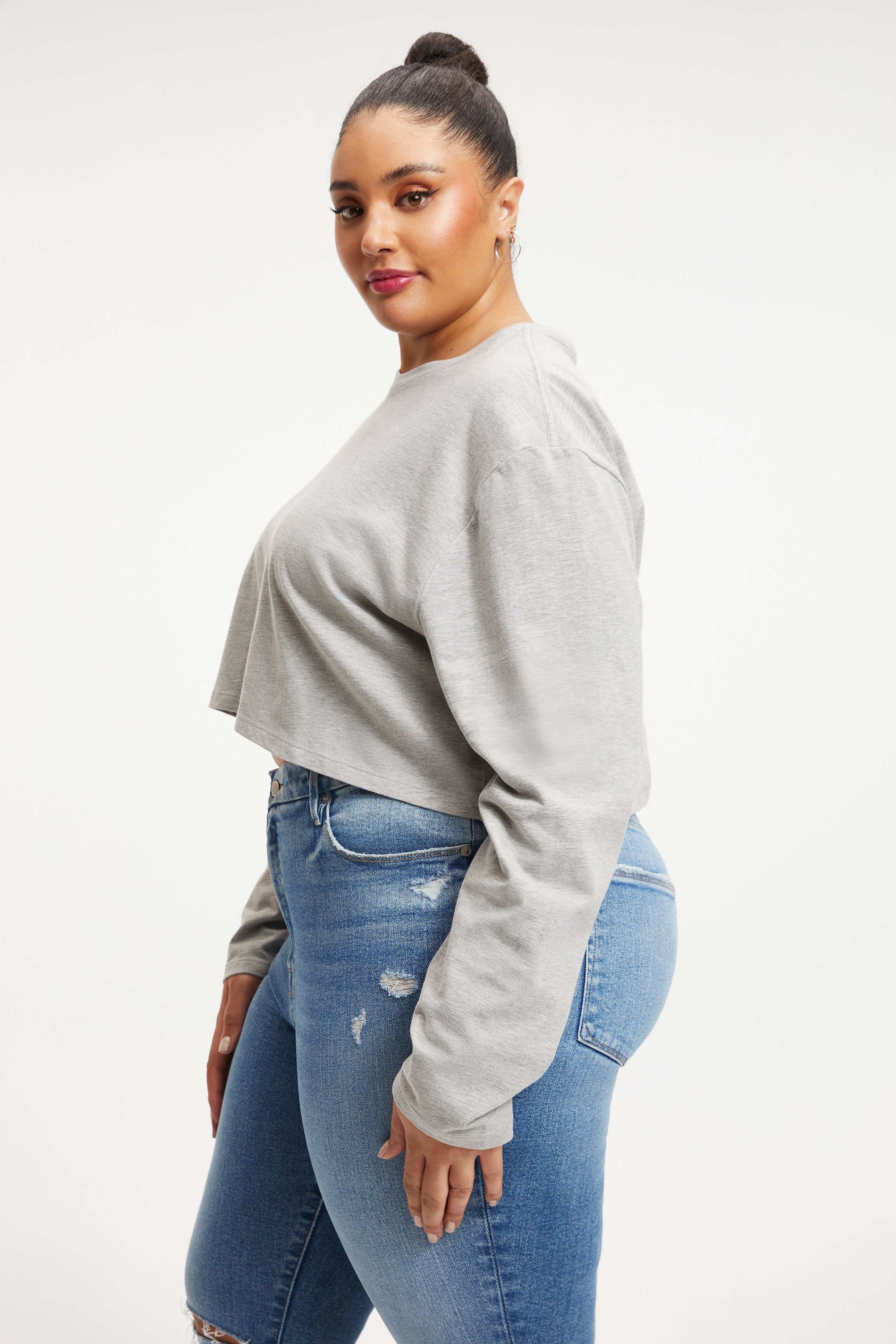 COTTON CROPPED LONG SLEEVE | HEATHER GREY001 sold by Good American product image thumbnail 5