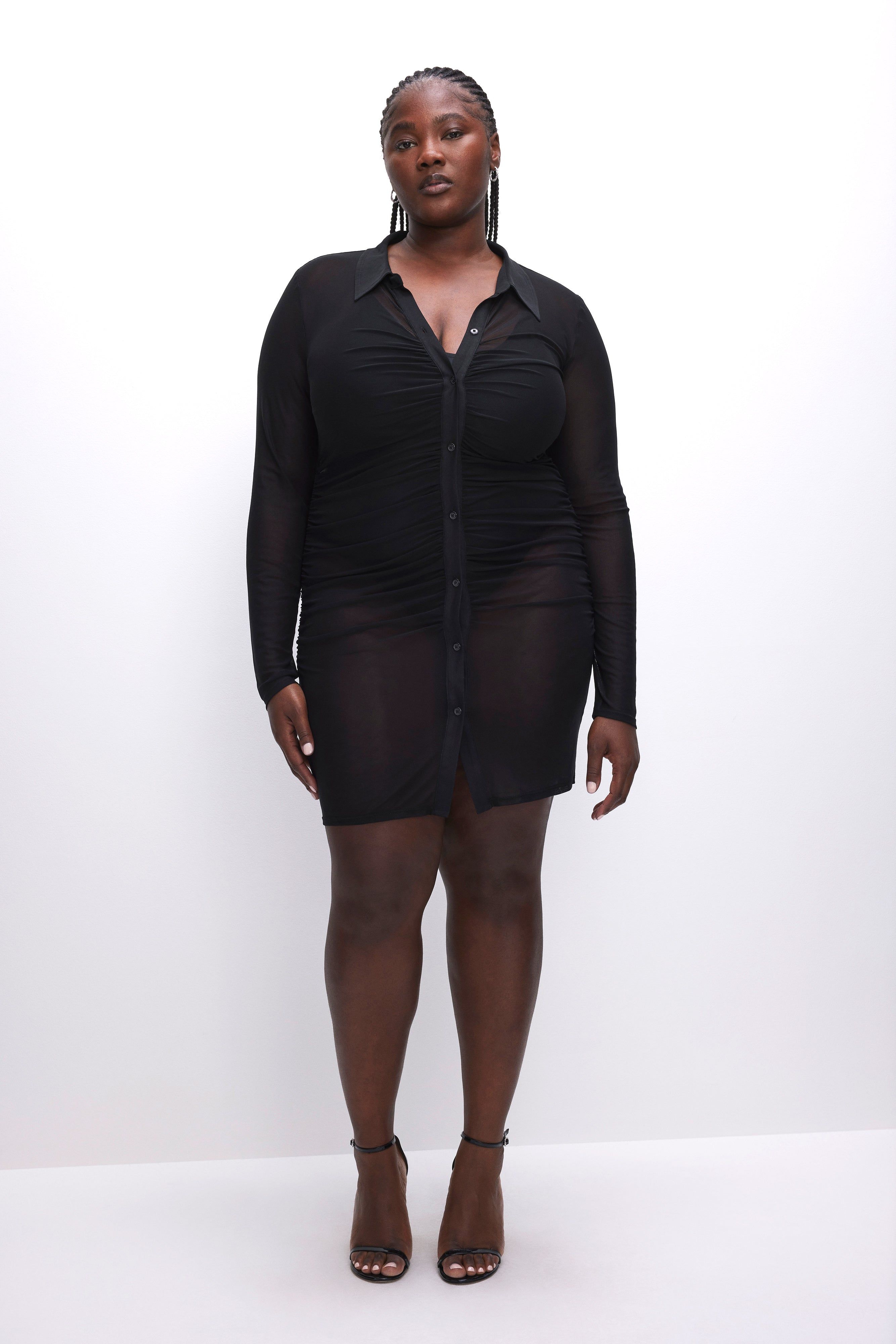 MESH RUCHED MINI DRESS | BLACK001 sold by Good American product image thumbnail 2