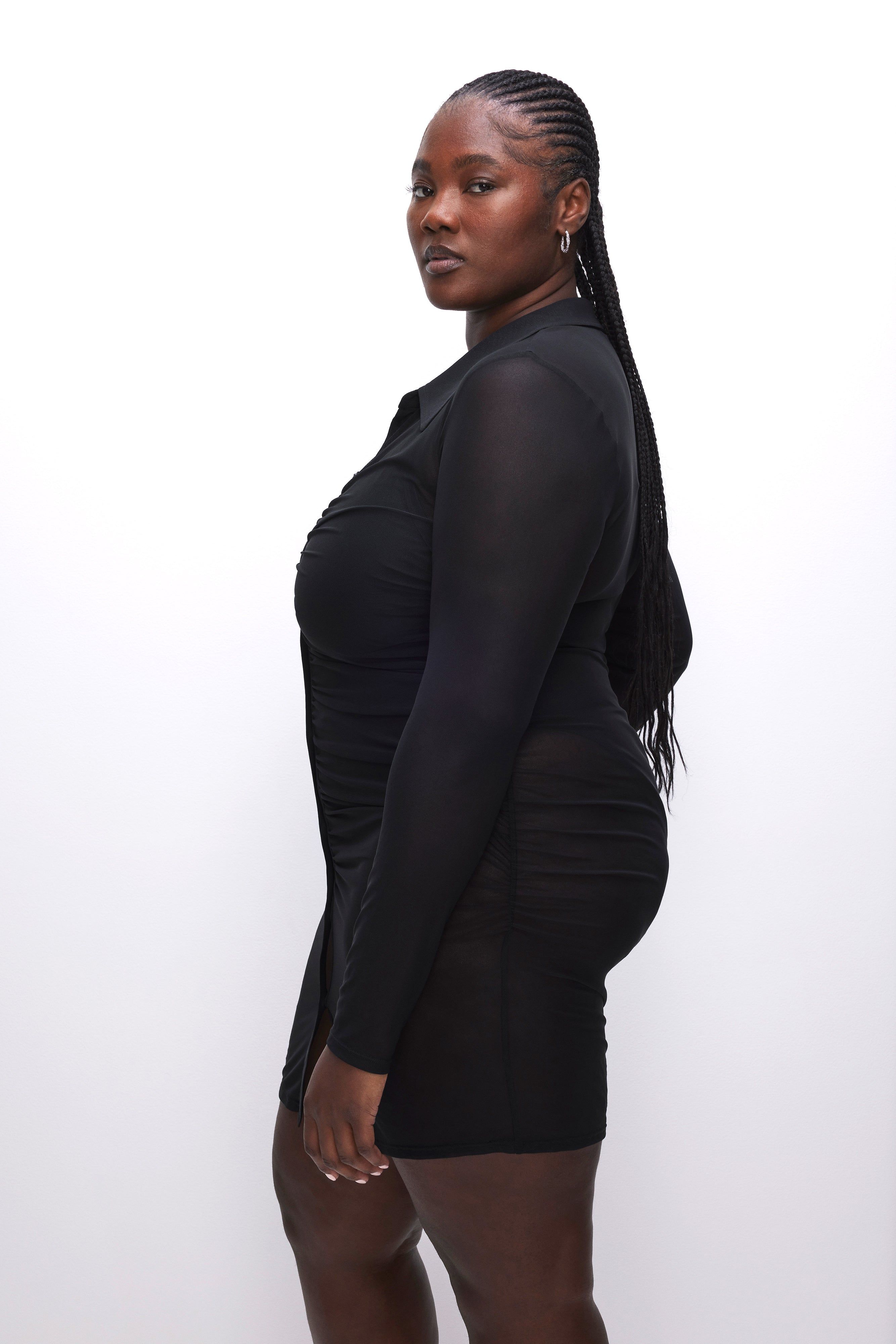 MESH RUCHED MINI DRESS | BLACK001 sold by Good American product image thumbnail 3