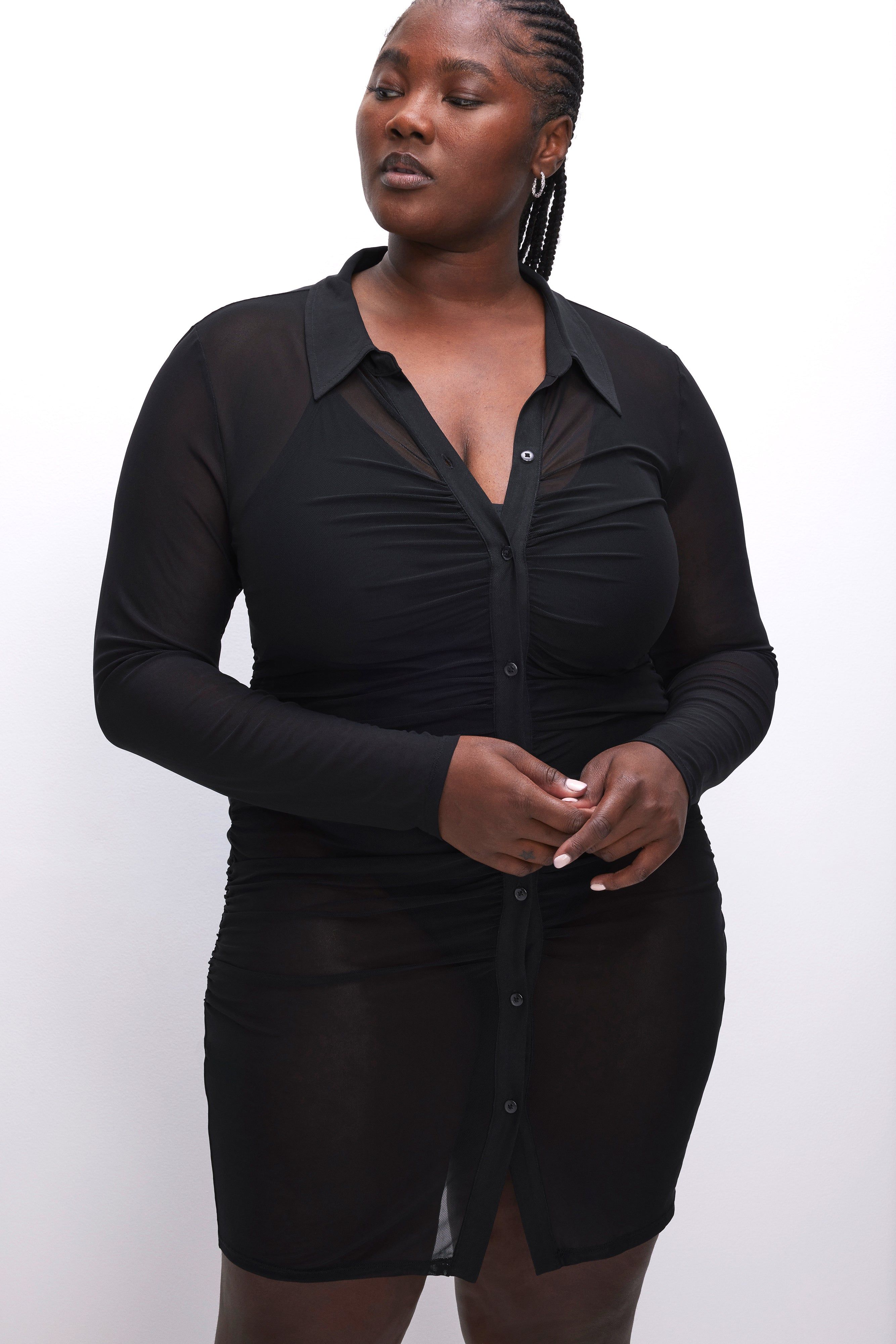 MESH RUCHED MINI DRESS | BLACK001 sold by Good American