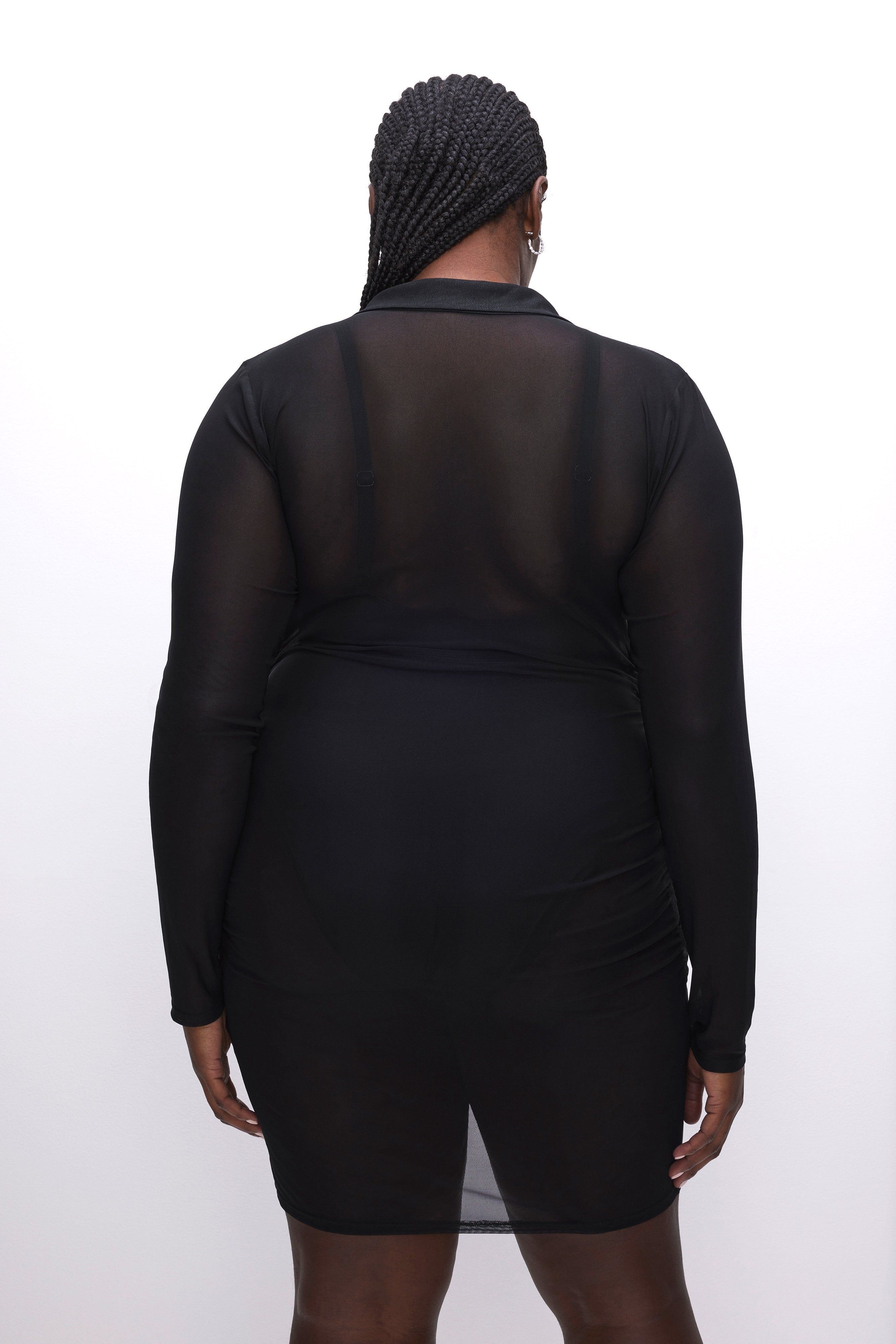 MESH RUCHED MINI DRESS | BLACK001 sold by Good American product image thumbnail 4