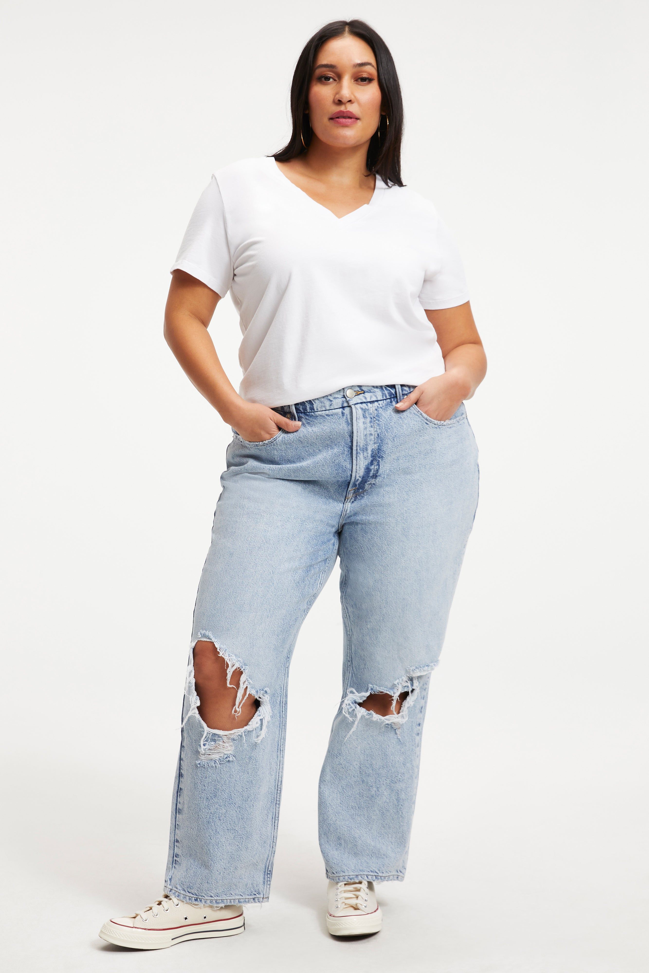 COTTON CLASSIC V-NECK TEE | WHITE001 sold by Good American product image thumbnail 2