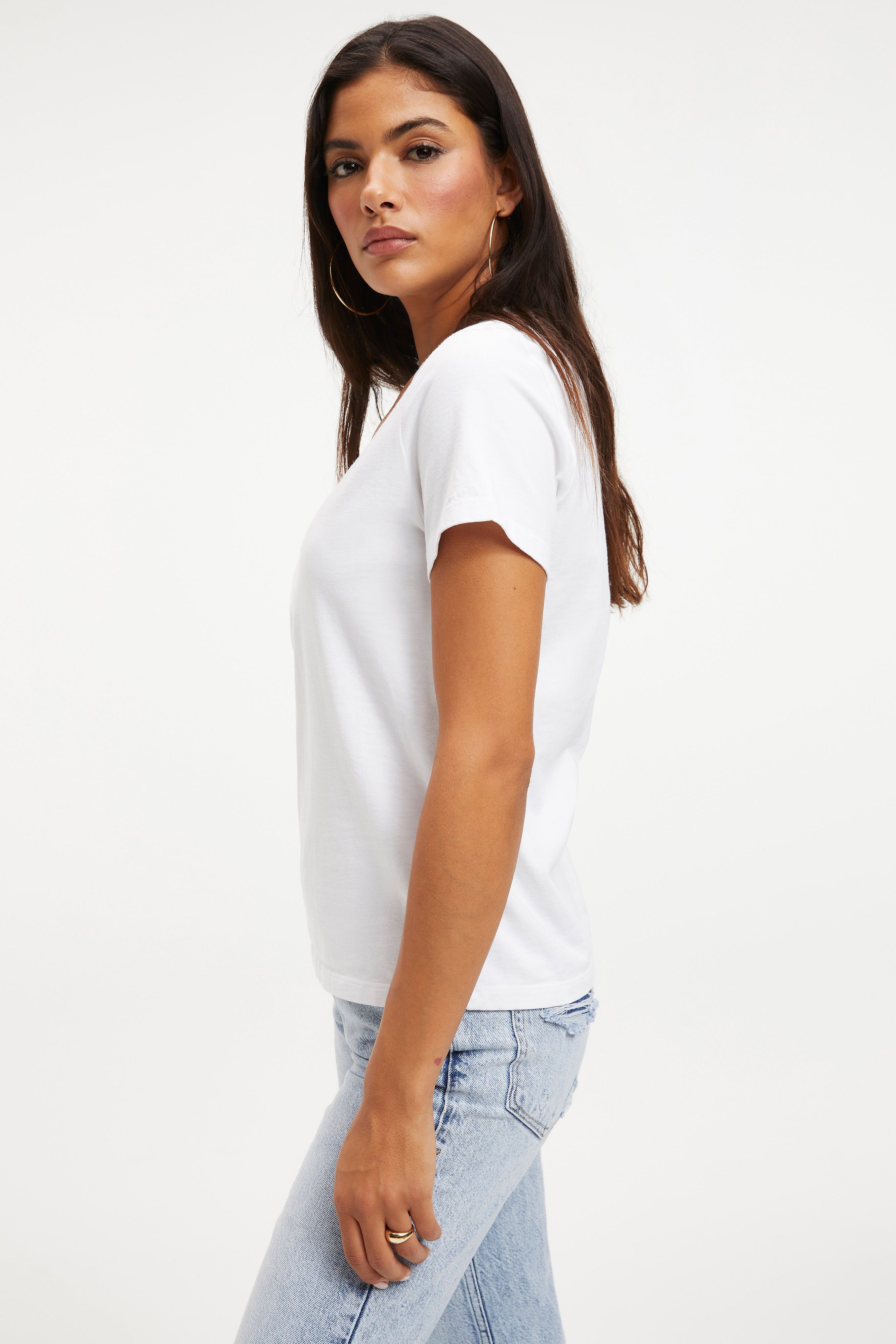 COTTON CLASSIC V-NECK TEE | WHITE001 sold by Good American product image thumbnail 7