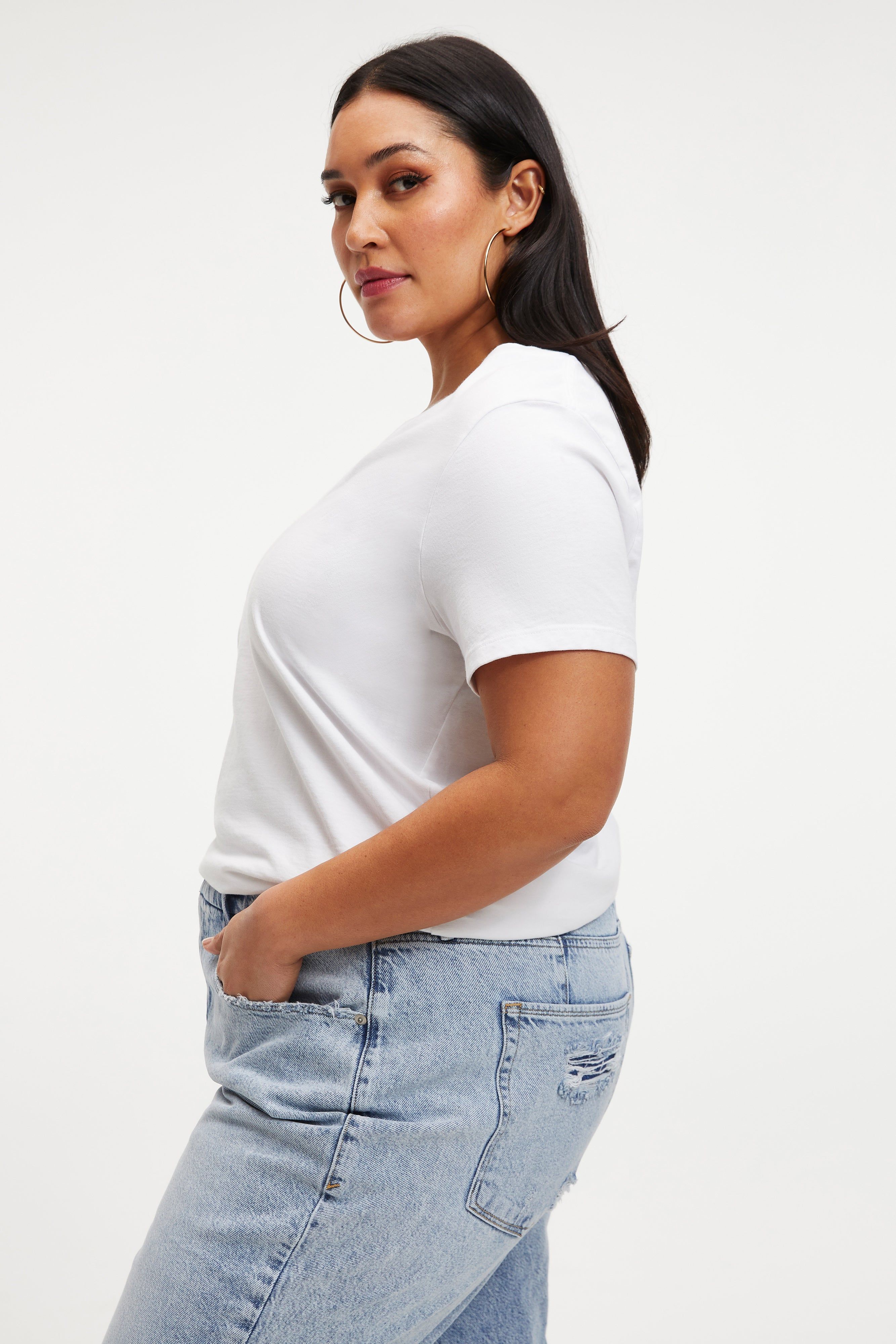 COTTON CLASSIC V-NECK TEE | WHITE001 sold by Good American product image thumbnail 3