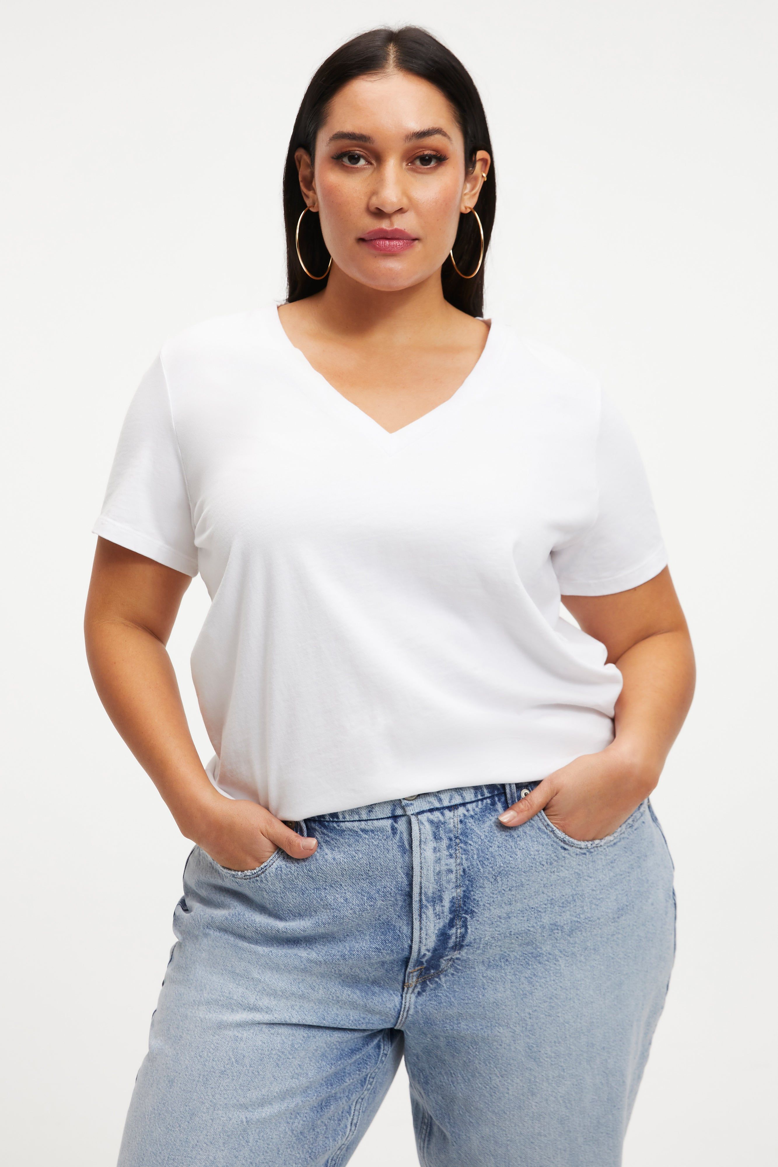COTTON CLASSIC V-NECK TEE | WHITE001 sold by Good American