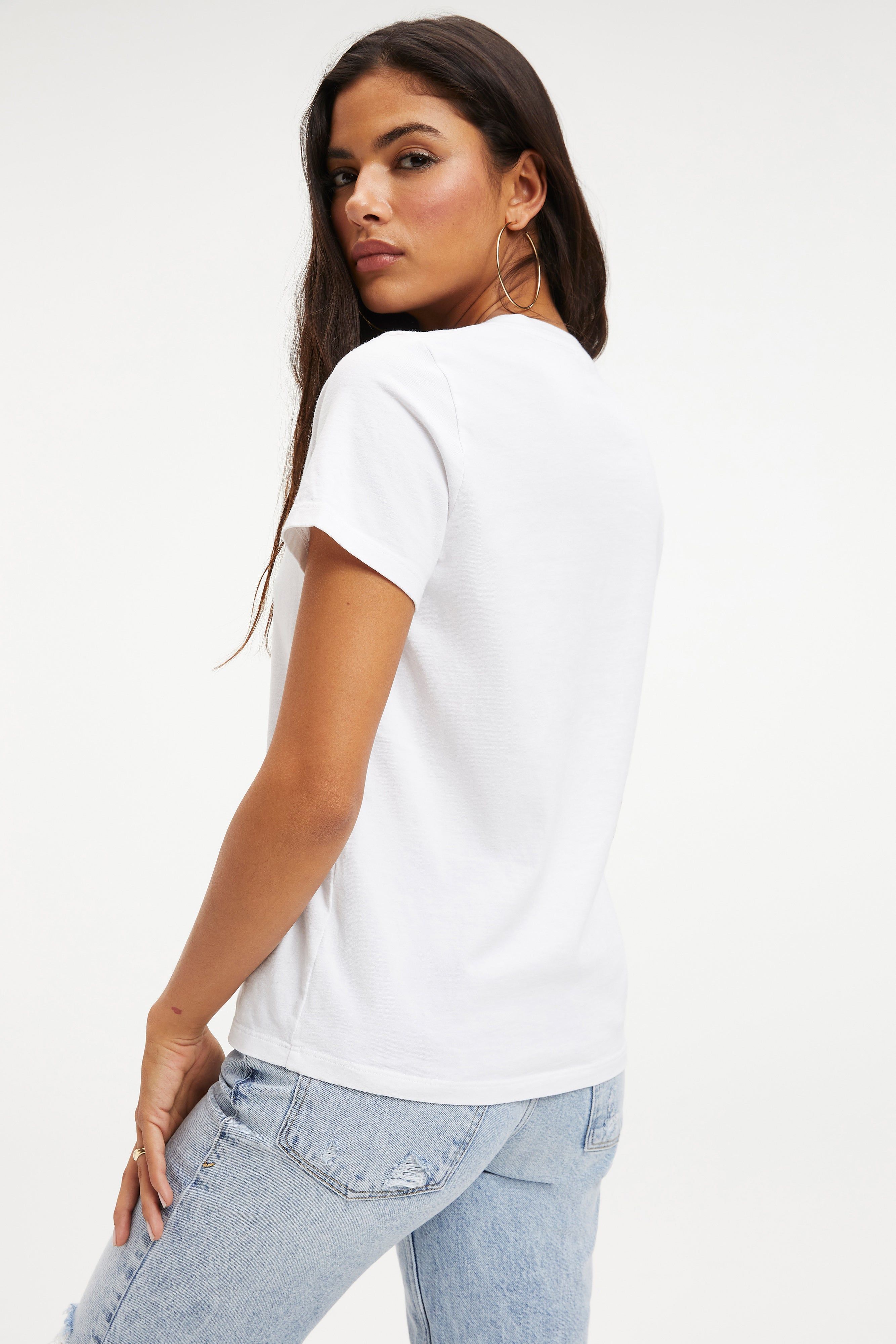 COTTON CLASSIC V-NECK TEE | WHITE001 sold by Good American product image thumbnail 8