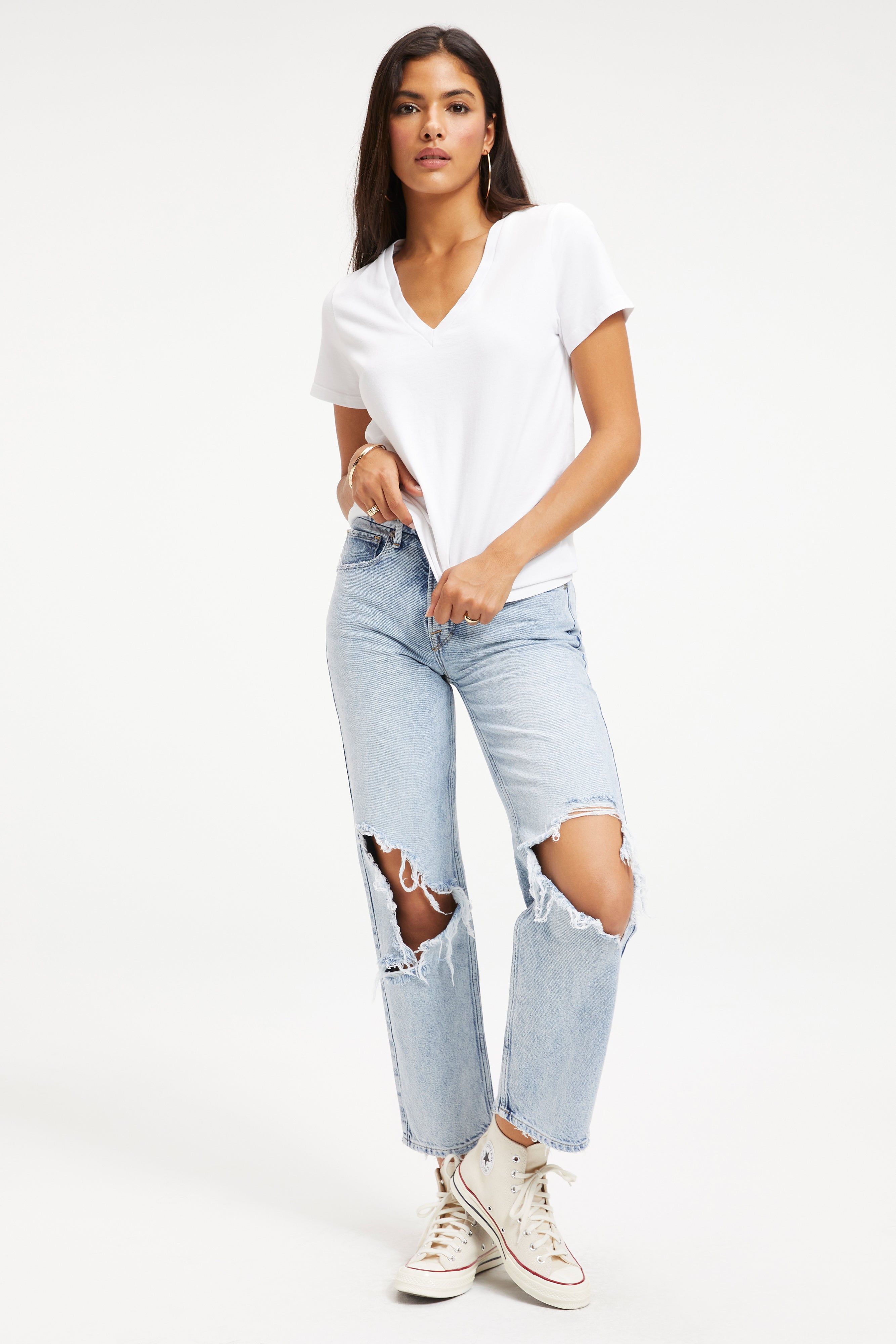 COTTON CLASSIC V-NECK TEE | WHITE001 sold by Good American product image thumbnail 6