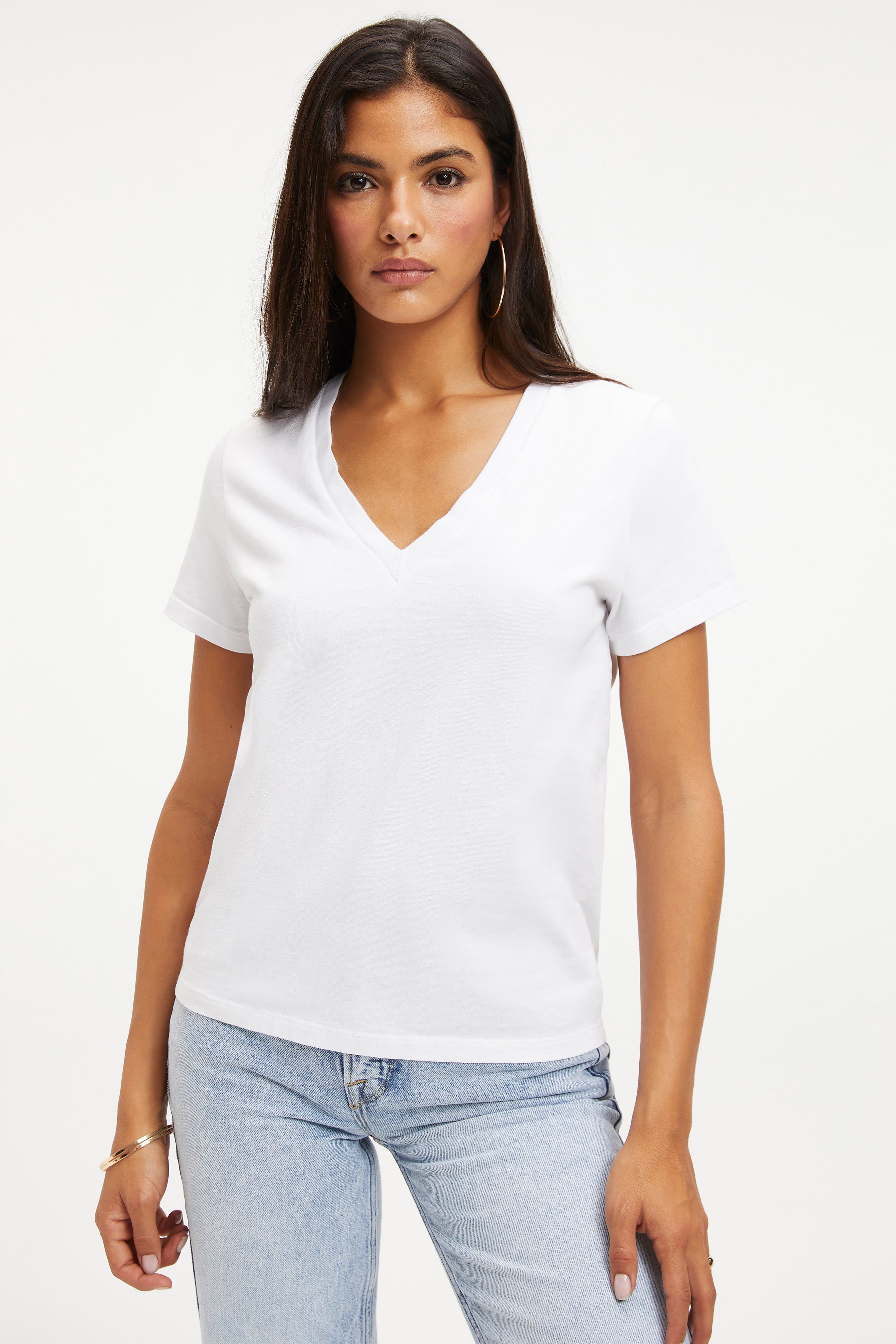 COTTON CLASSIC V-NECK TEE | WHITE001 sold by Good American product image thumbnail 5