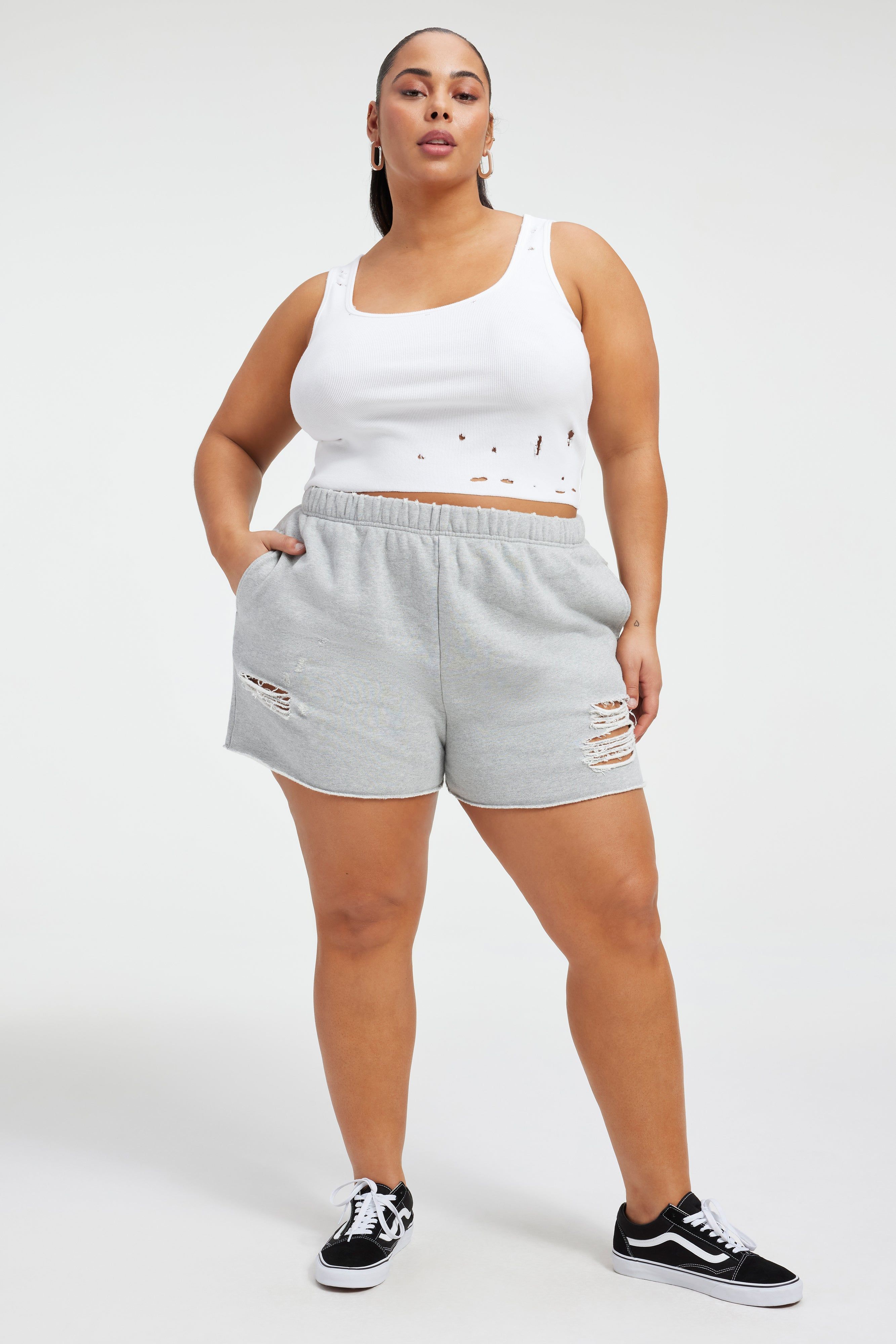 DISTRESSED FLEECE SHORTS | HEATHER GREY001 sold by Good American product image thumbnail 2