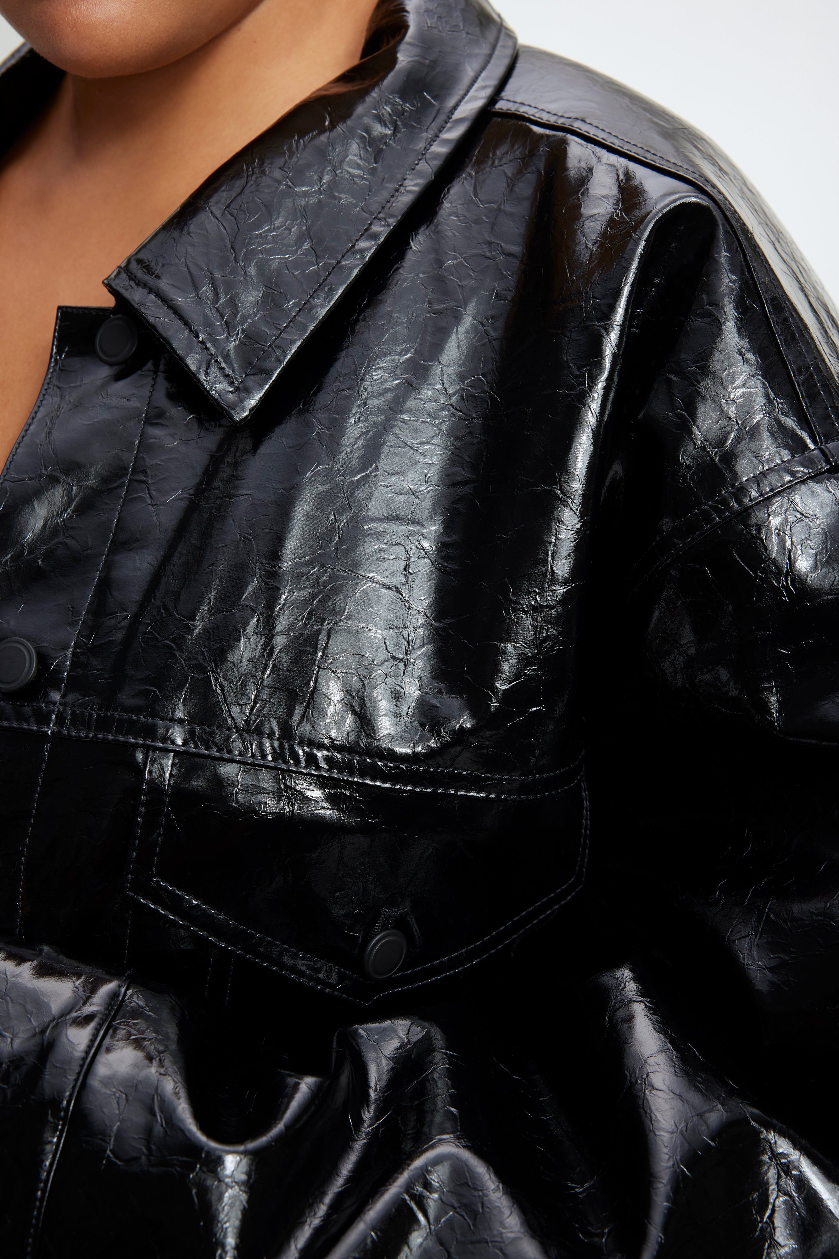 FAUX LEATHER TRUCKER JACKET | BLACK001 sold by Good American product image thumbnail 12