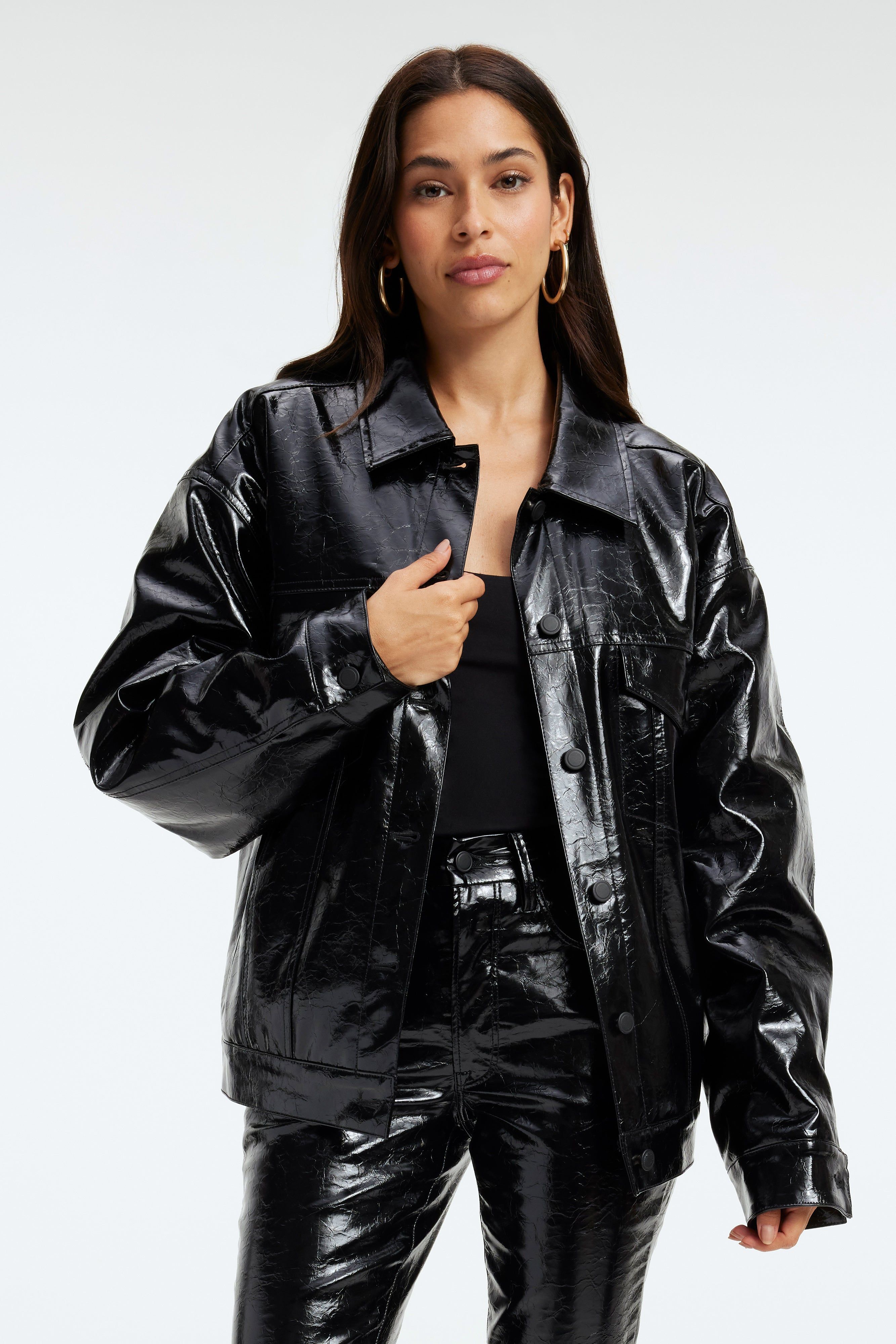 FAUX LEATHER TRUCKER JACKET | BLACK001 sold by Good American