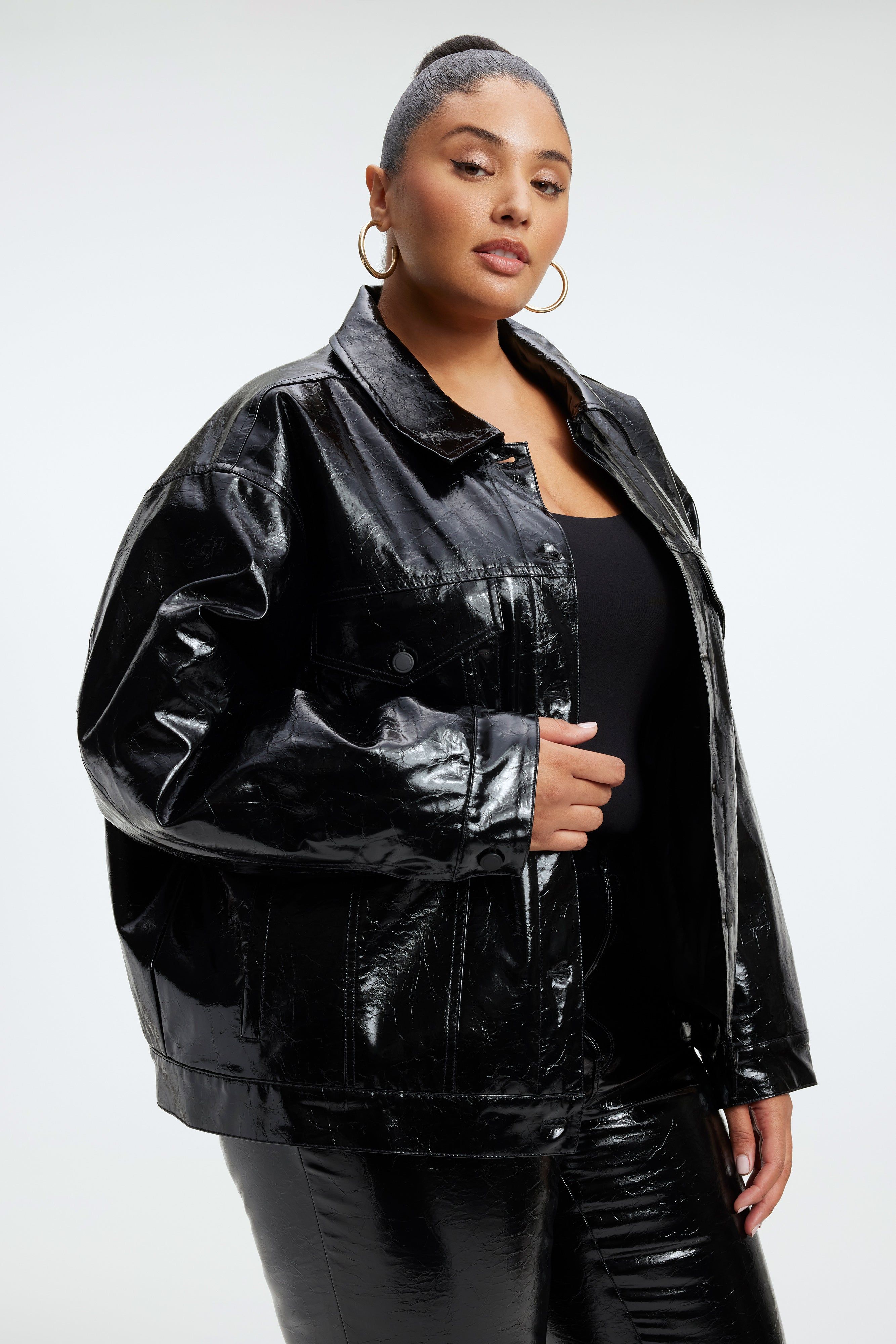FAUX LEATHER TRUCKER JACKET | BLACK001 sold by Good American product image thumbnail 10