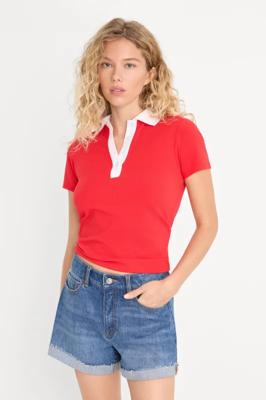 THE EASY POLO | POP RED made by Good American