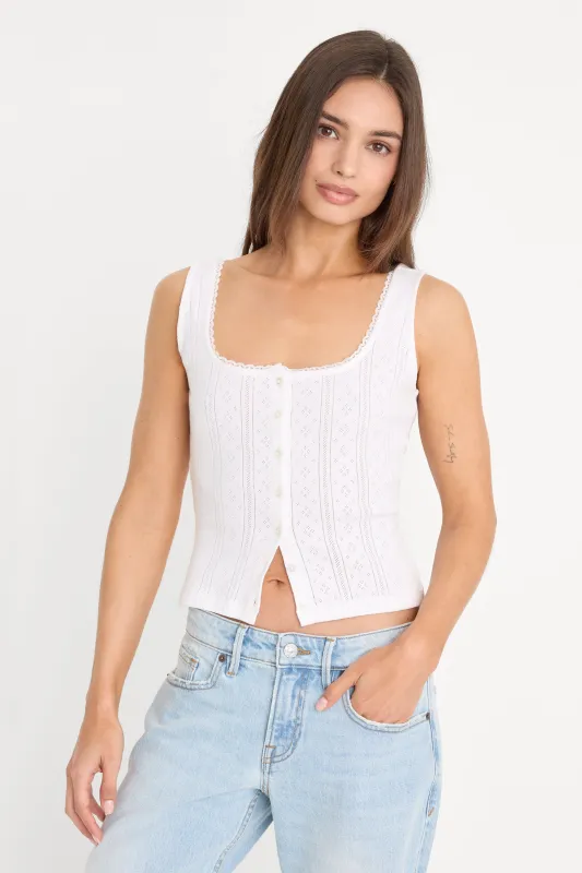 THE POINTELLE BUTTON DOWN TANK | WHITE001 made by Good American