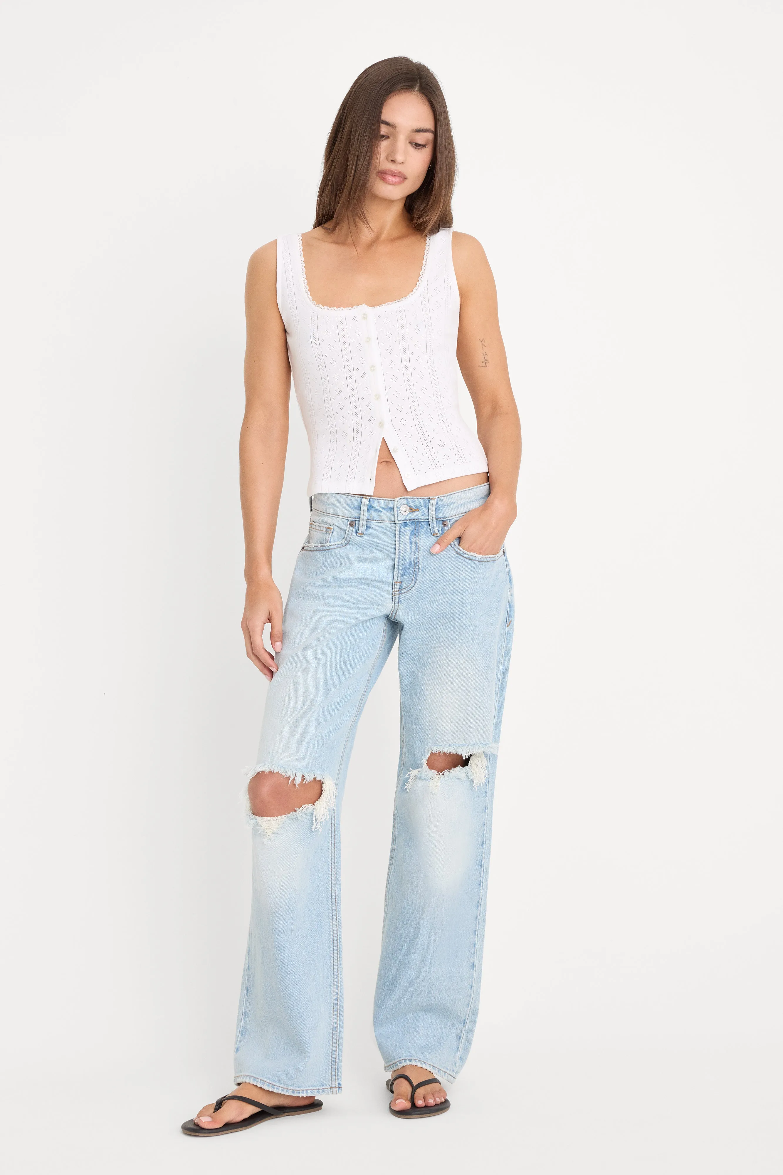 THE POINTELLE BUTTON DOWN TANK | WHITE001 sold by Good American product image thumbnail 5