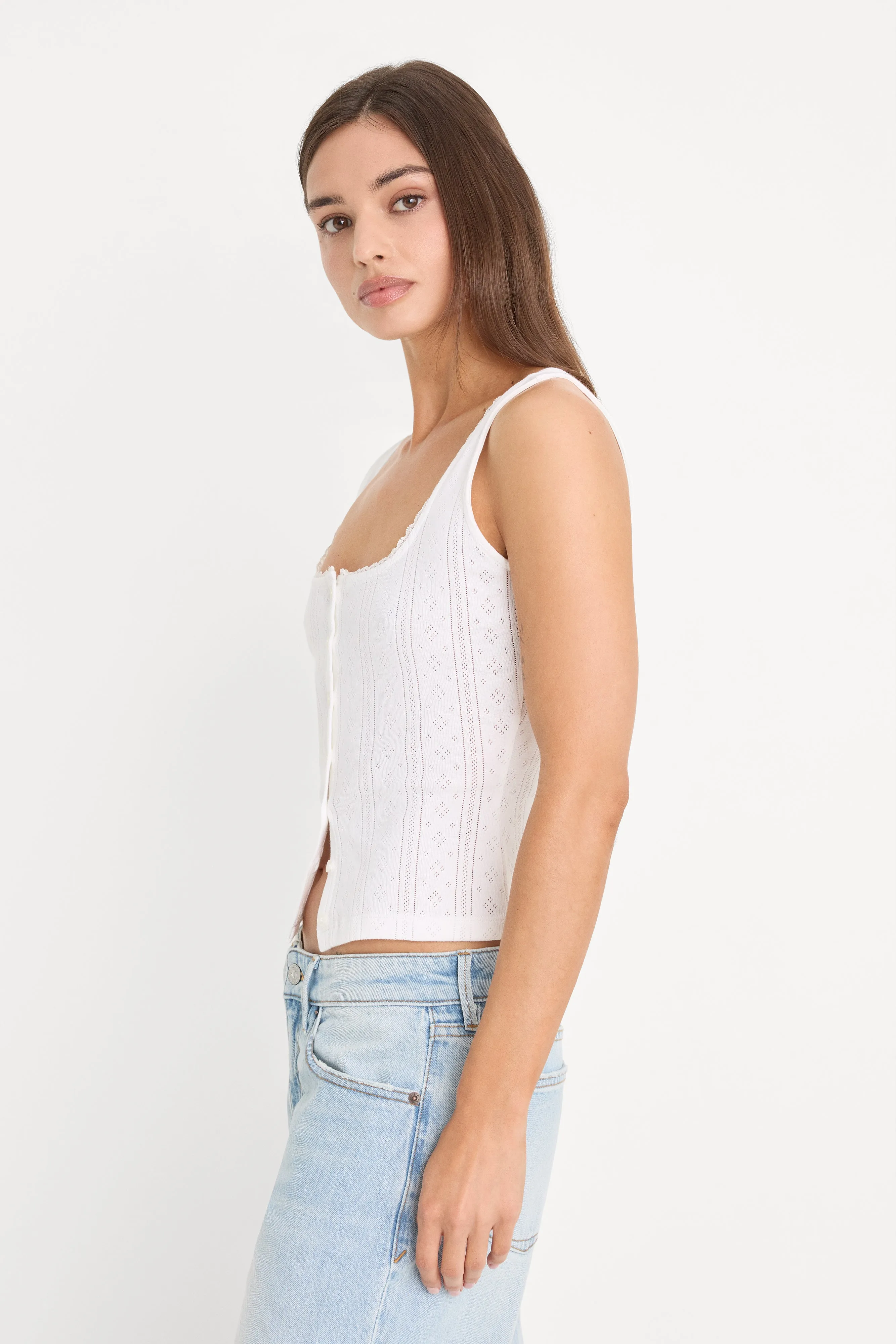 THE POINTELLE BUTTON DOWN TANK | WHITE001 sold by Good American product image thumbnail 2