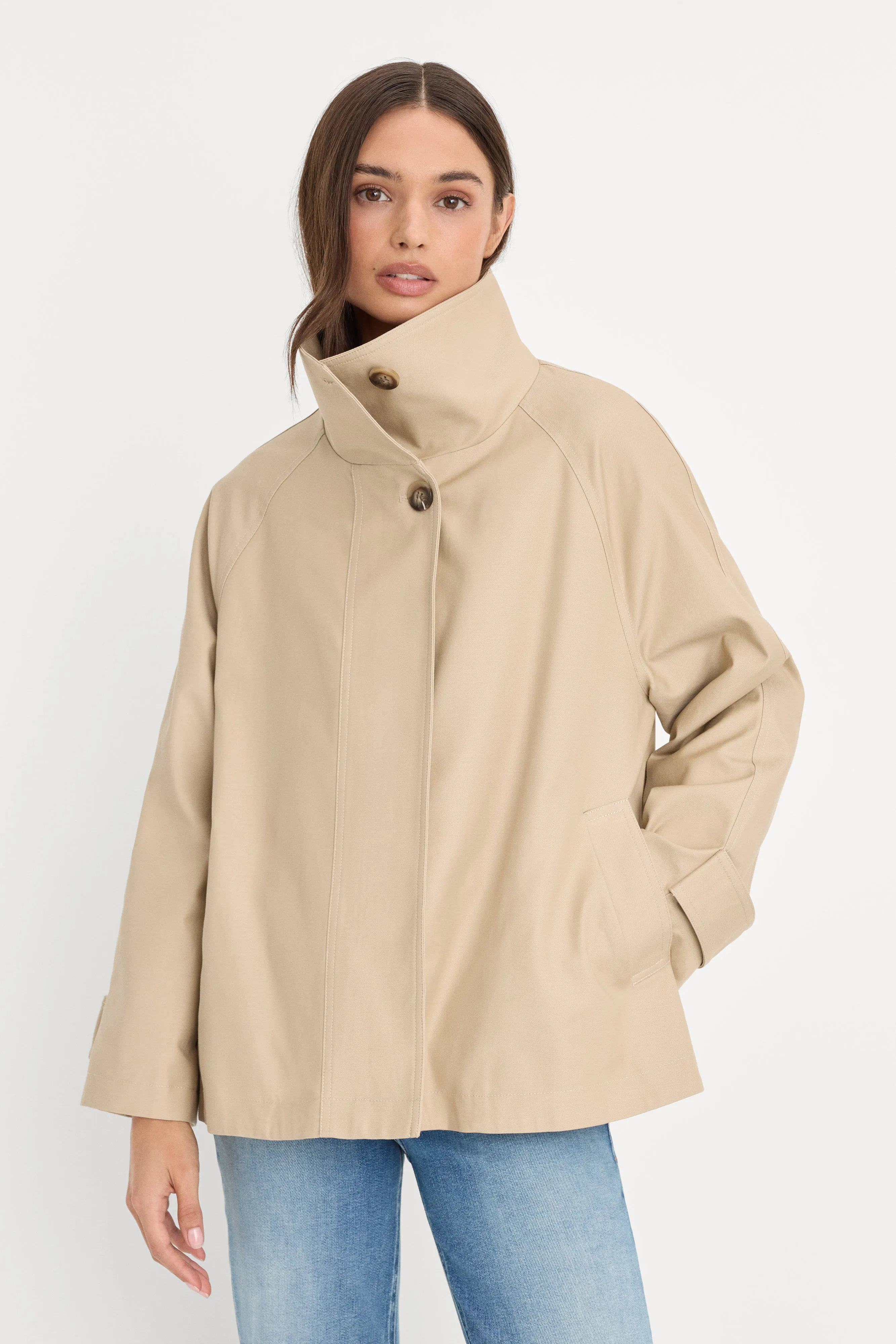 THE FUNNEL NECK TRENCH | LIGHT TAUPE sold by Good American