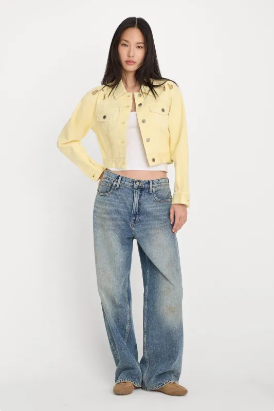 ESSENTIAL CROP DENIM JACKET EMBROIDERED | ANISE YELLOW made by Good American