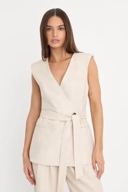 LINEN SLEEVELESS BELTED VEST | OAT made by Good American