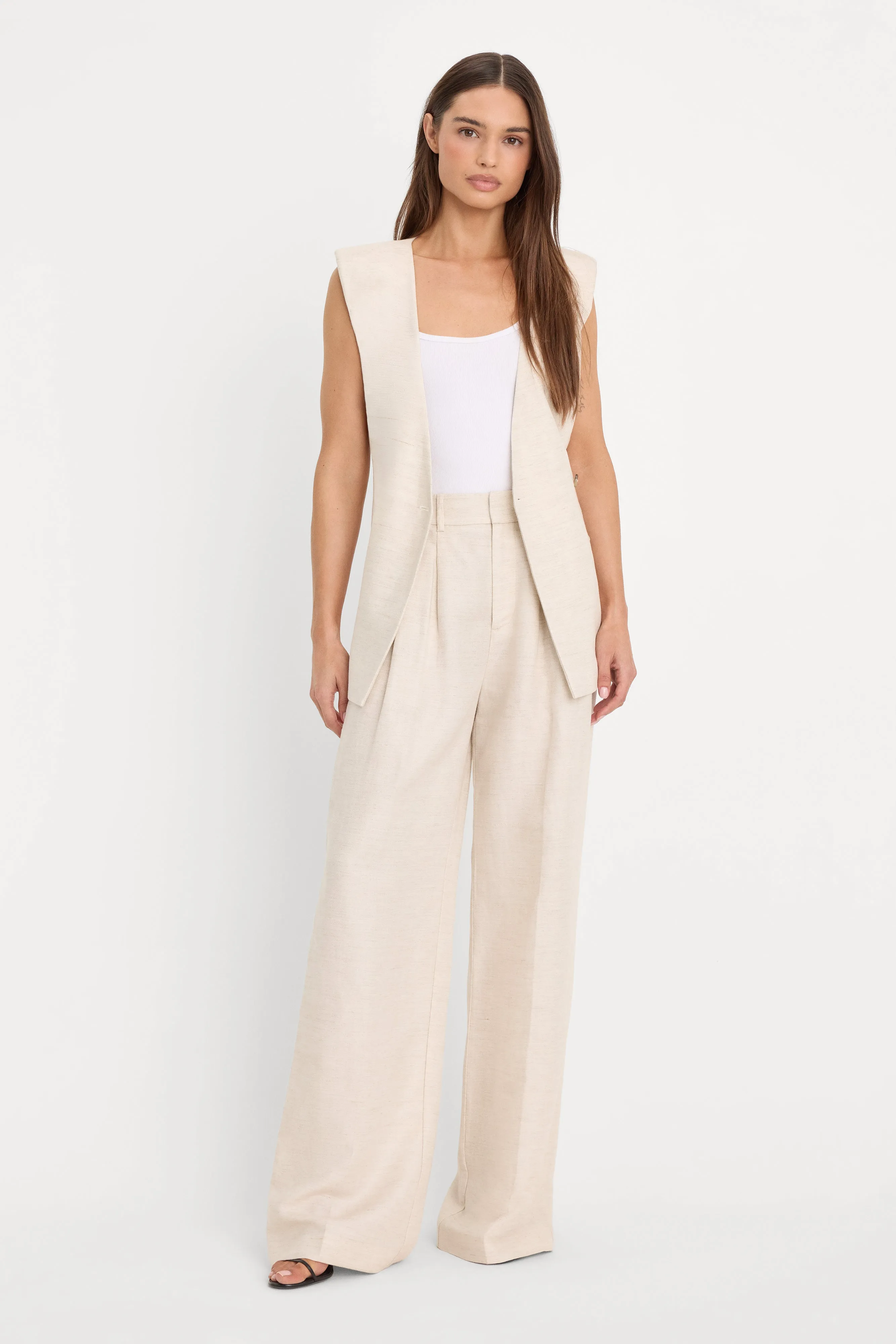 LINEN SLEEVELESS BELTED VEST | OAT sold by Good American product image thumbnail 4