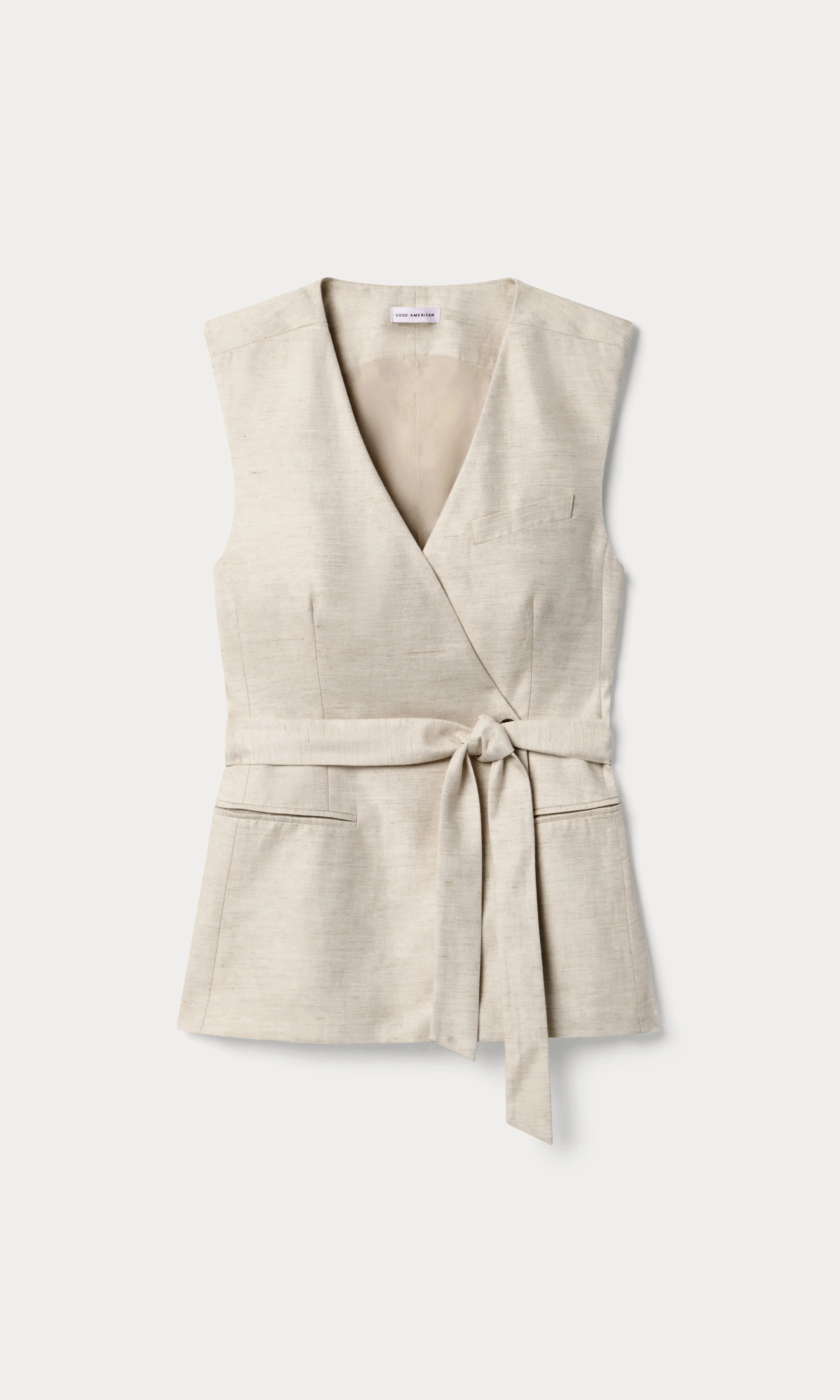 LINEN SLEEVELESS BELTED VEST | OAT sold by Good American product image thumbnail 5