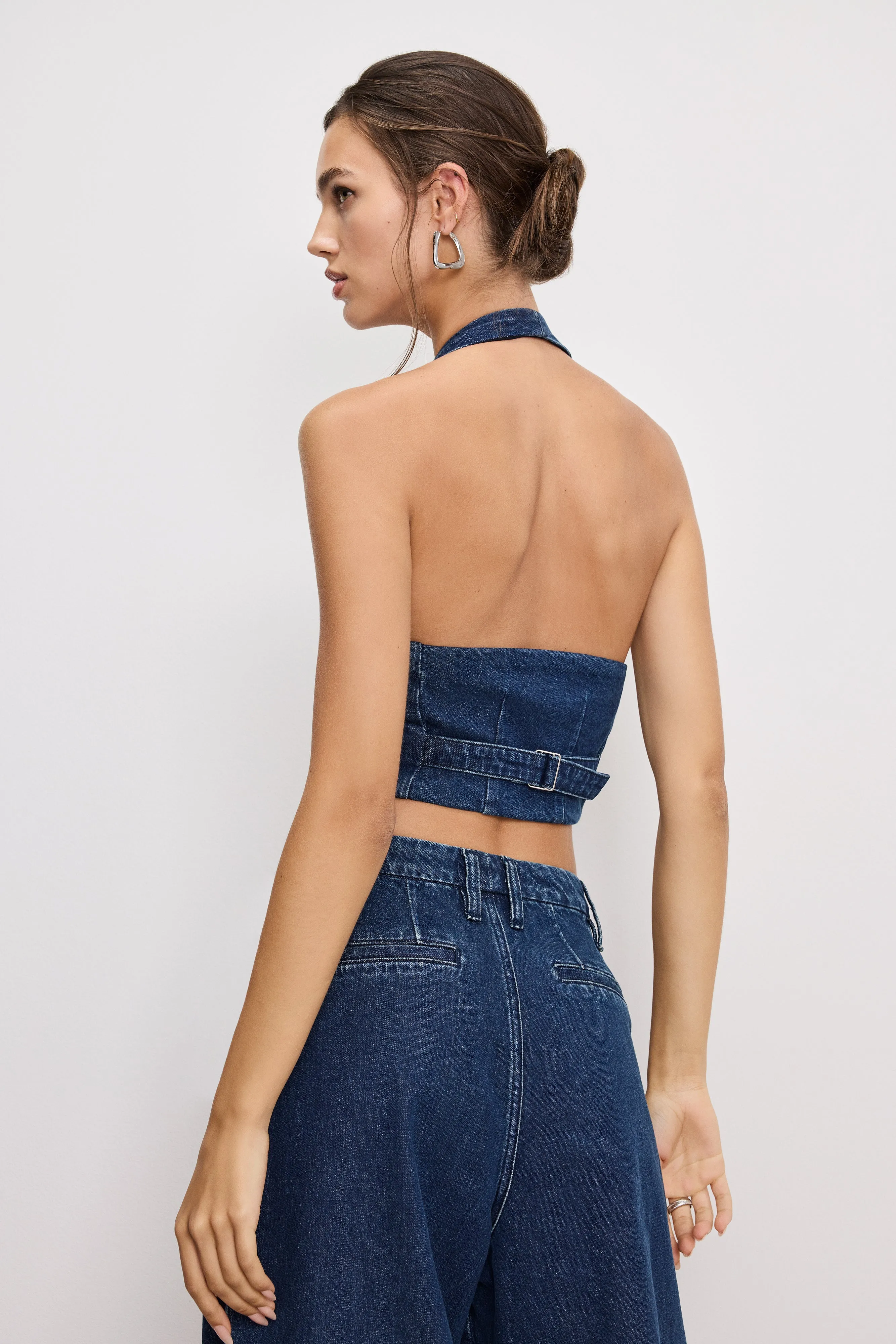DENIM HALTER VEST | INDIGO724 sold by Good American product image thumbnail 5