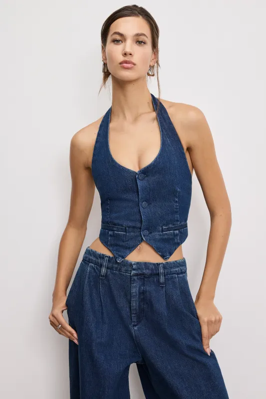 DENIM HALTER VEST | INDIGO724 made by Good American