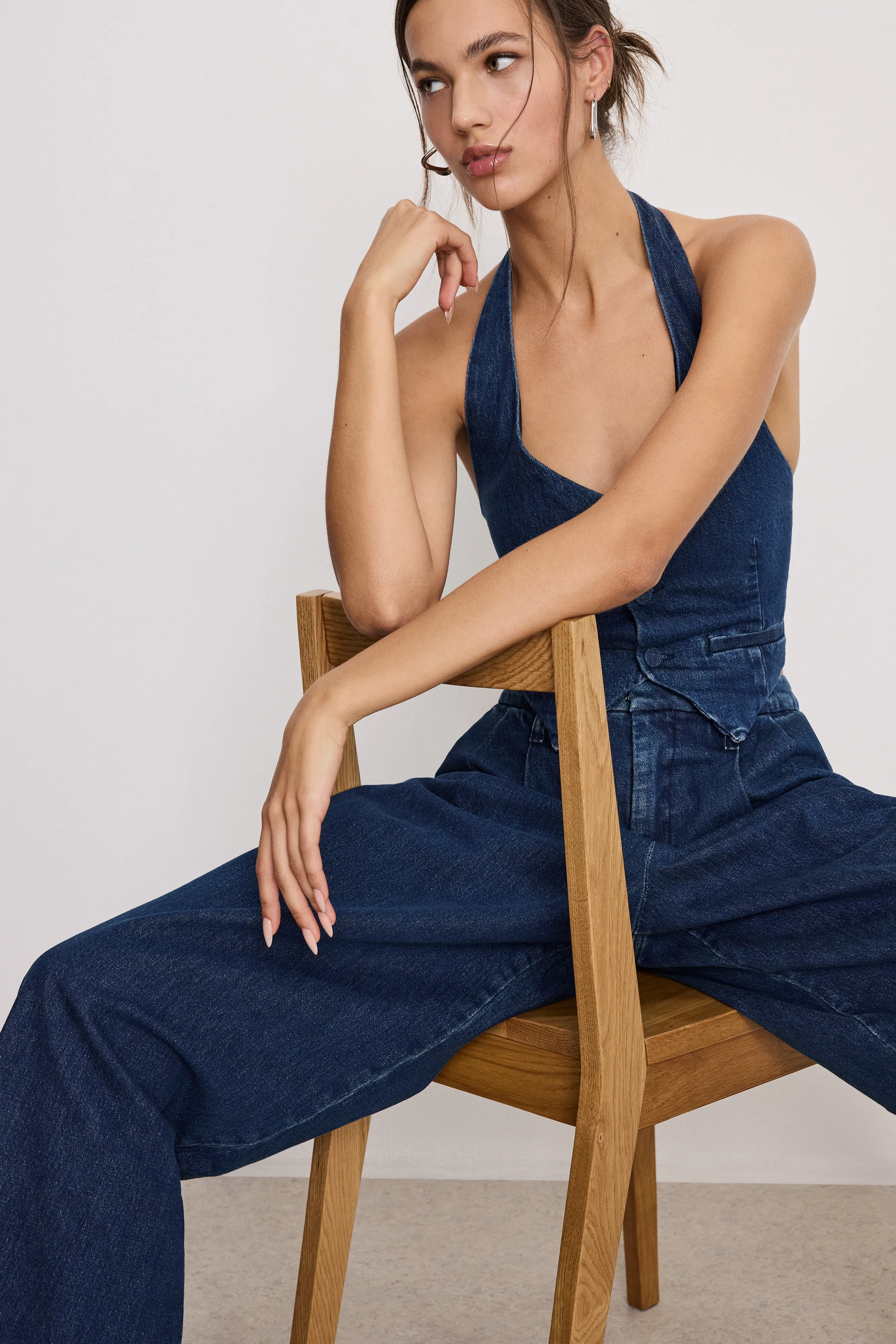 DENIM HALTER VEST | INDIGO724 sold by Good American product image thumbnail 3