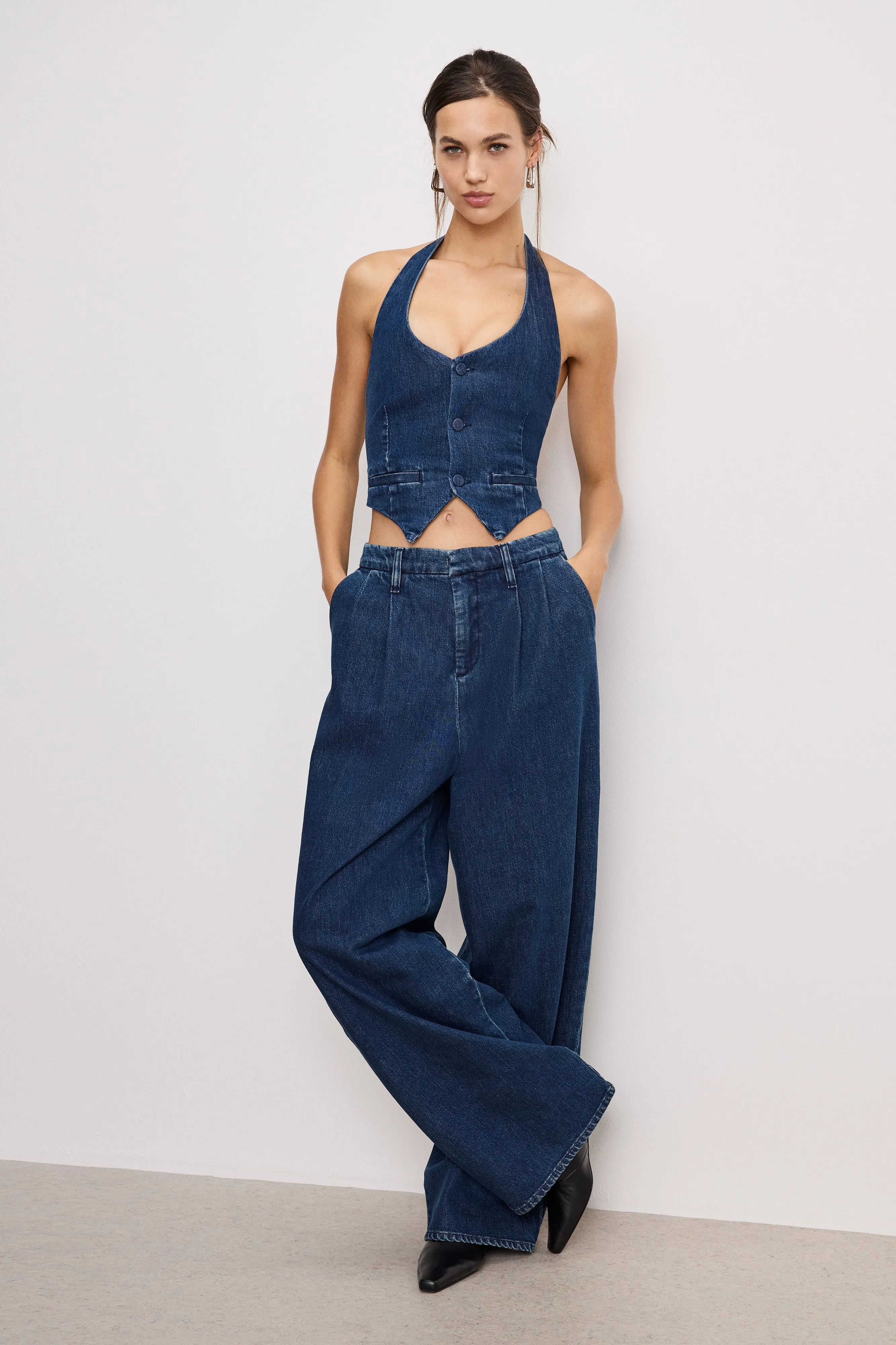 DENIM HALTER VEST | INDIGO724 sold by Good American product image thumbnail 4