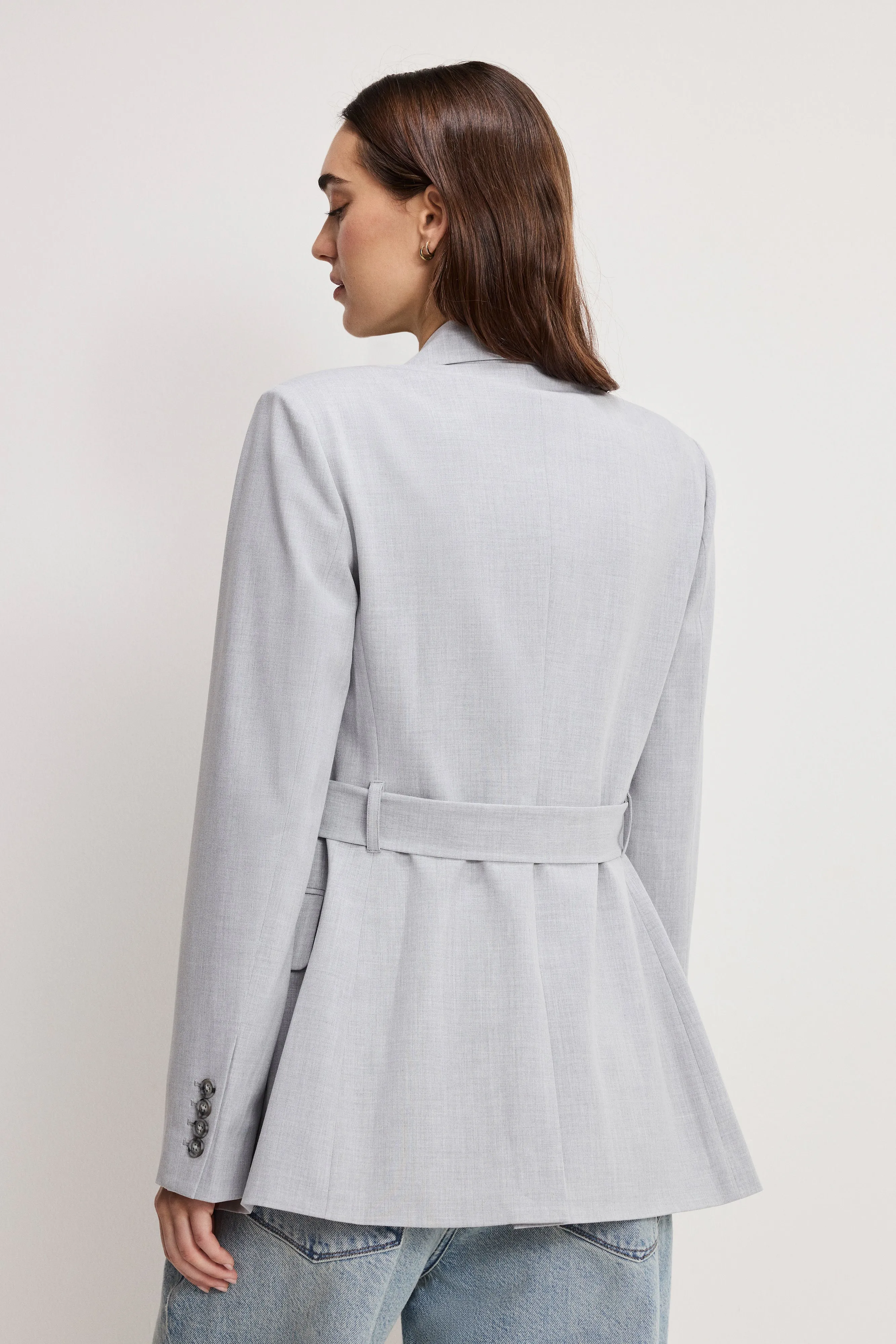 ESSENTIAL SUITING BELTED BLAZER | CROSSHATCH GREY sold by Good American product image thumbnail 5