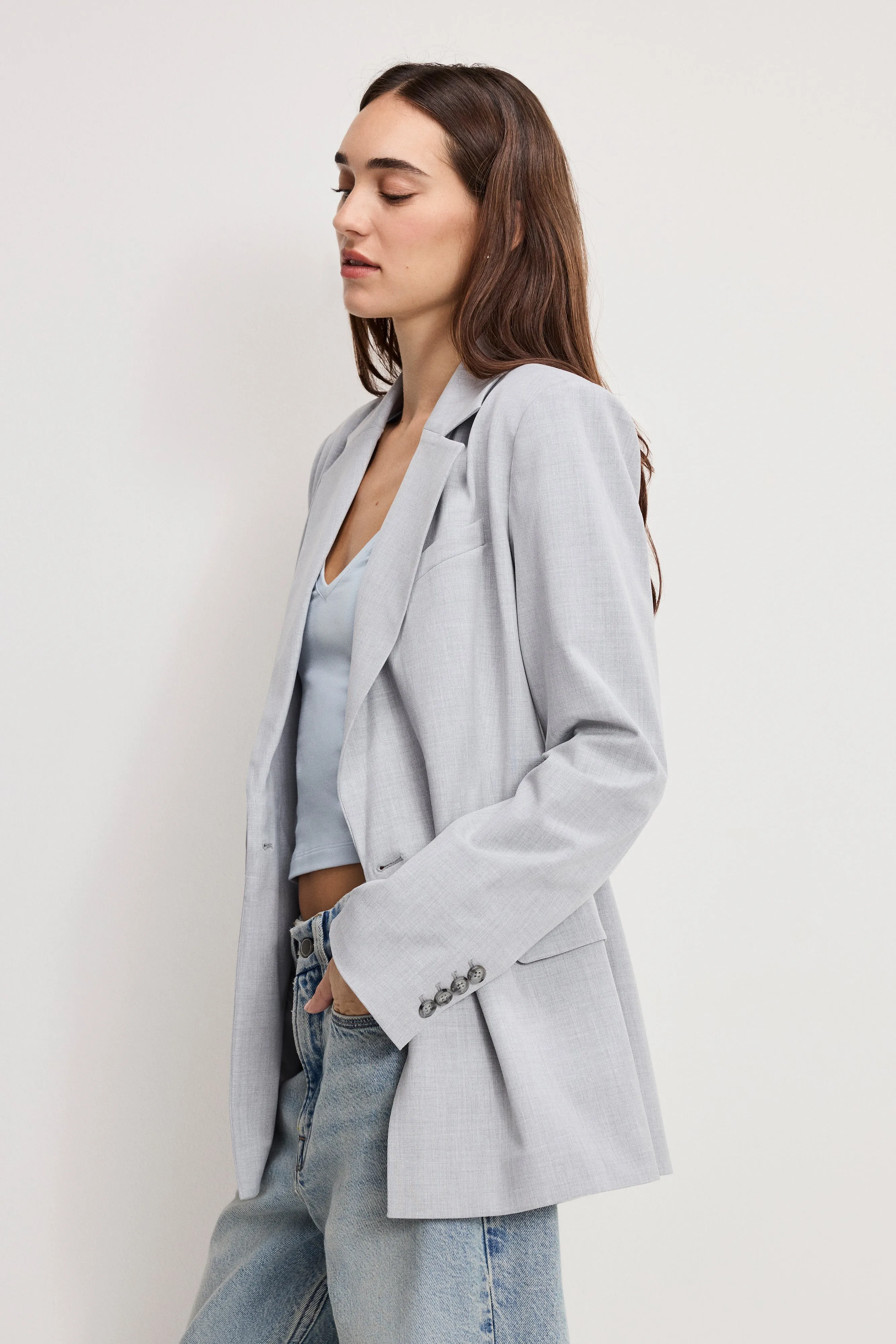ESSENTIAL SUITING BELTED BLAZER | CROSSHATCH GREY sold by Good American product image thumbnail 3