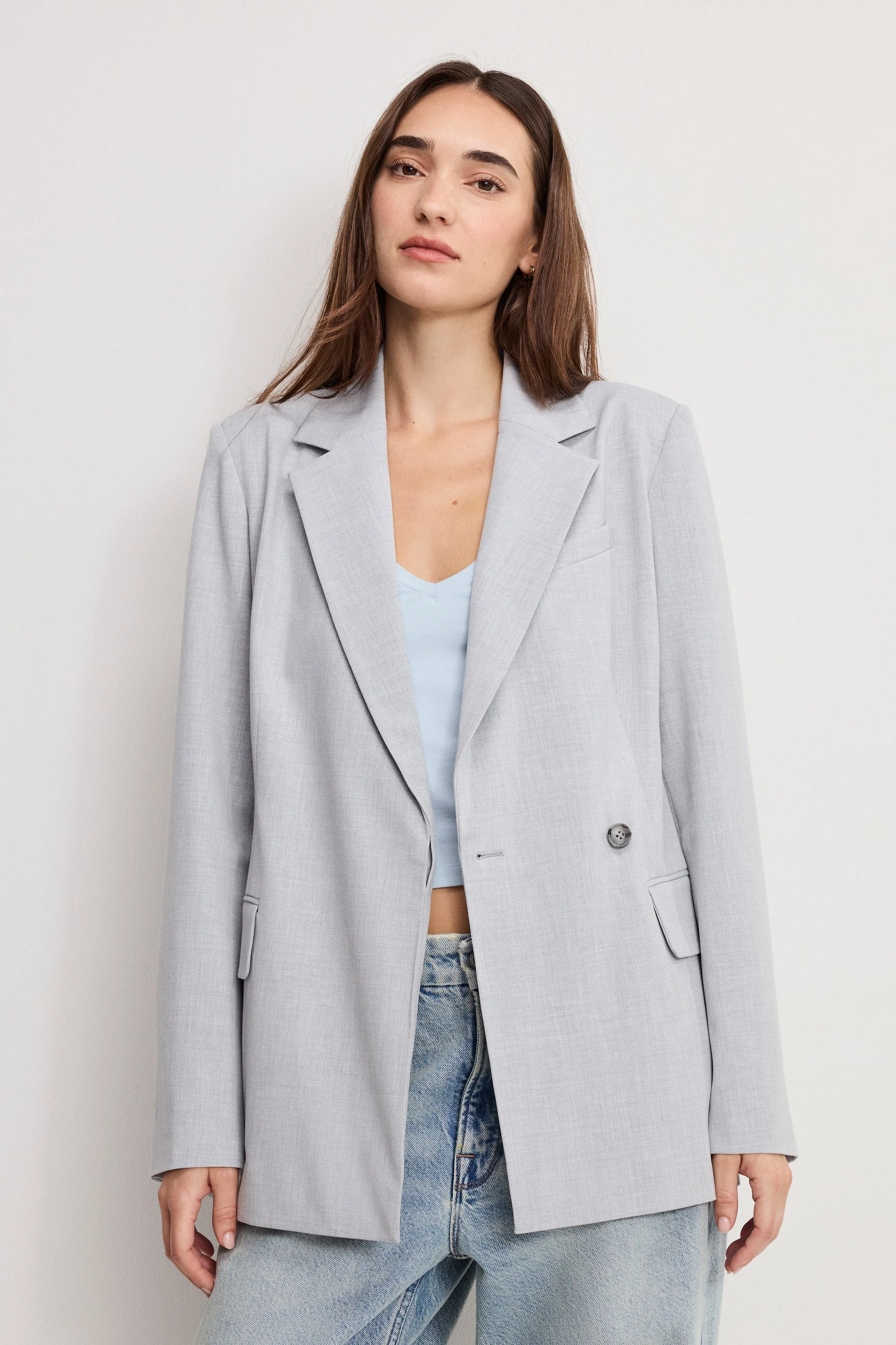 ESSENTIAL SUITING BELTED BLAZER | CROSSHATCH GREY sold by Good American product image thumbnail 2