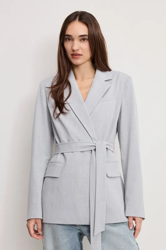 ESSENTIAL SUITING BELTED BLAZER | CROSSHATCH GREY made by Good American