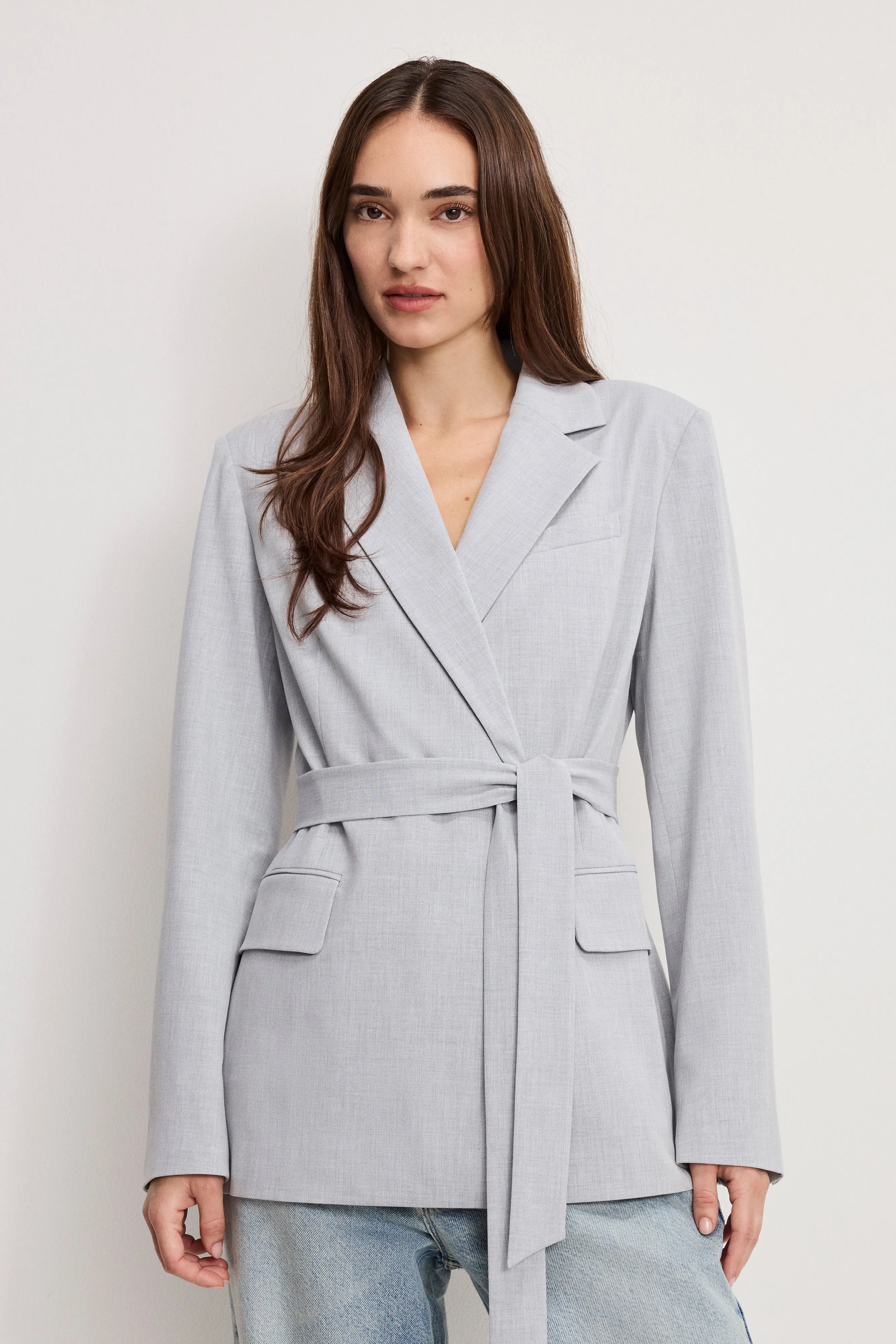 ESSENTIAL SUITING BELTED BLAZER | CROSSHATCH GREY sold by Good American