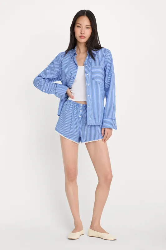 POPLIN PULL ON BOXER SHORTS | BLUE & WHITE STRIPE made by Good American
