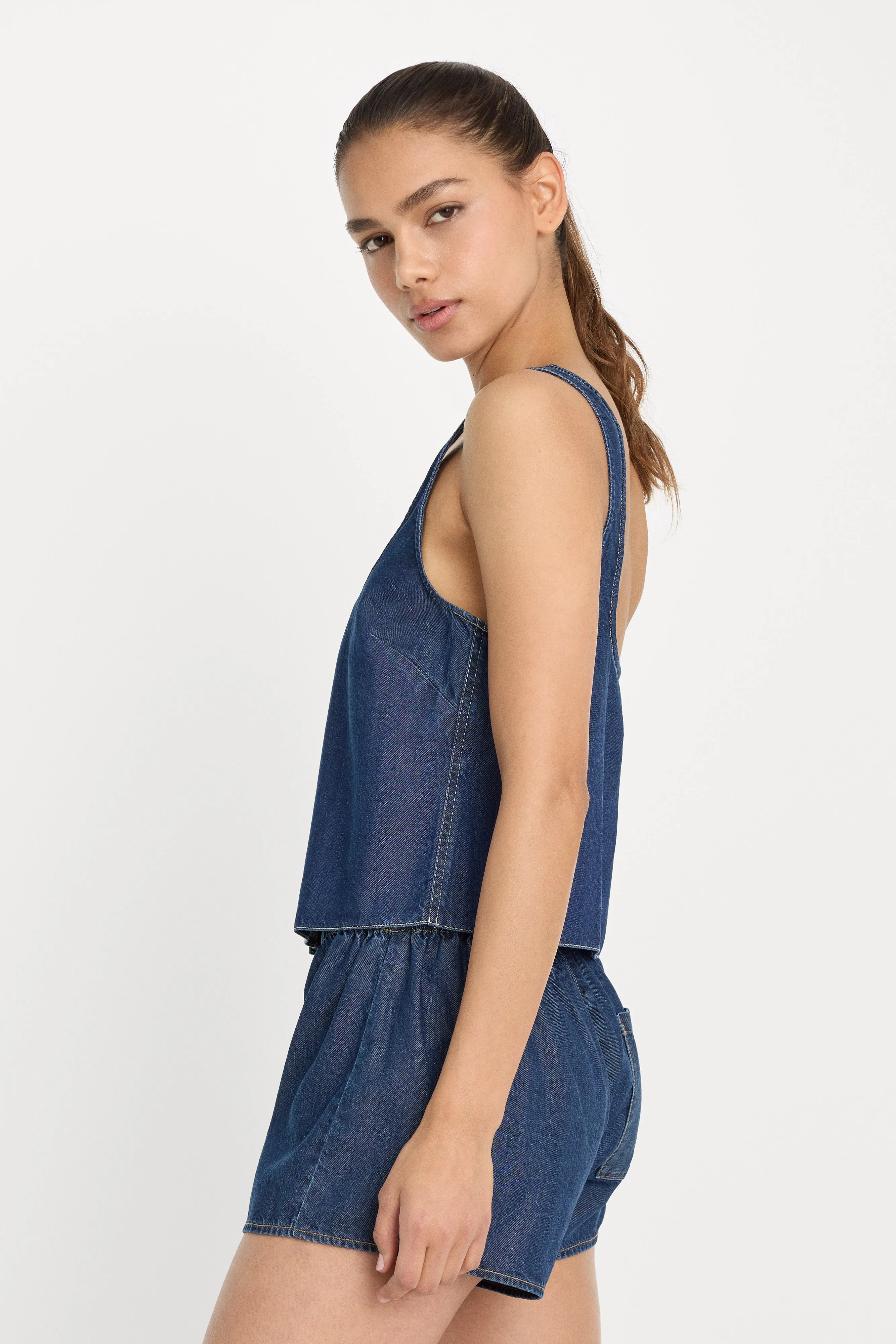 DENIM BUTTON FRONT TANK | INDIGO1187 sold by Good American product image thumbnail 4