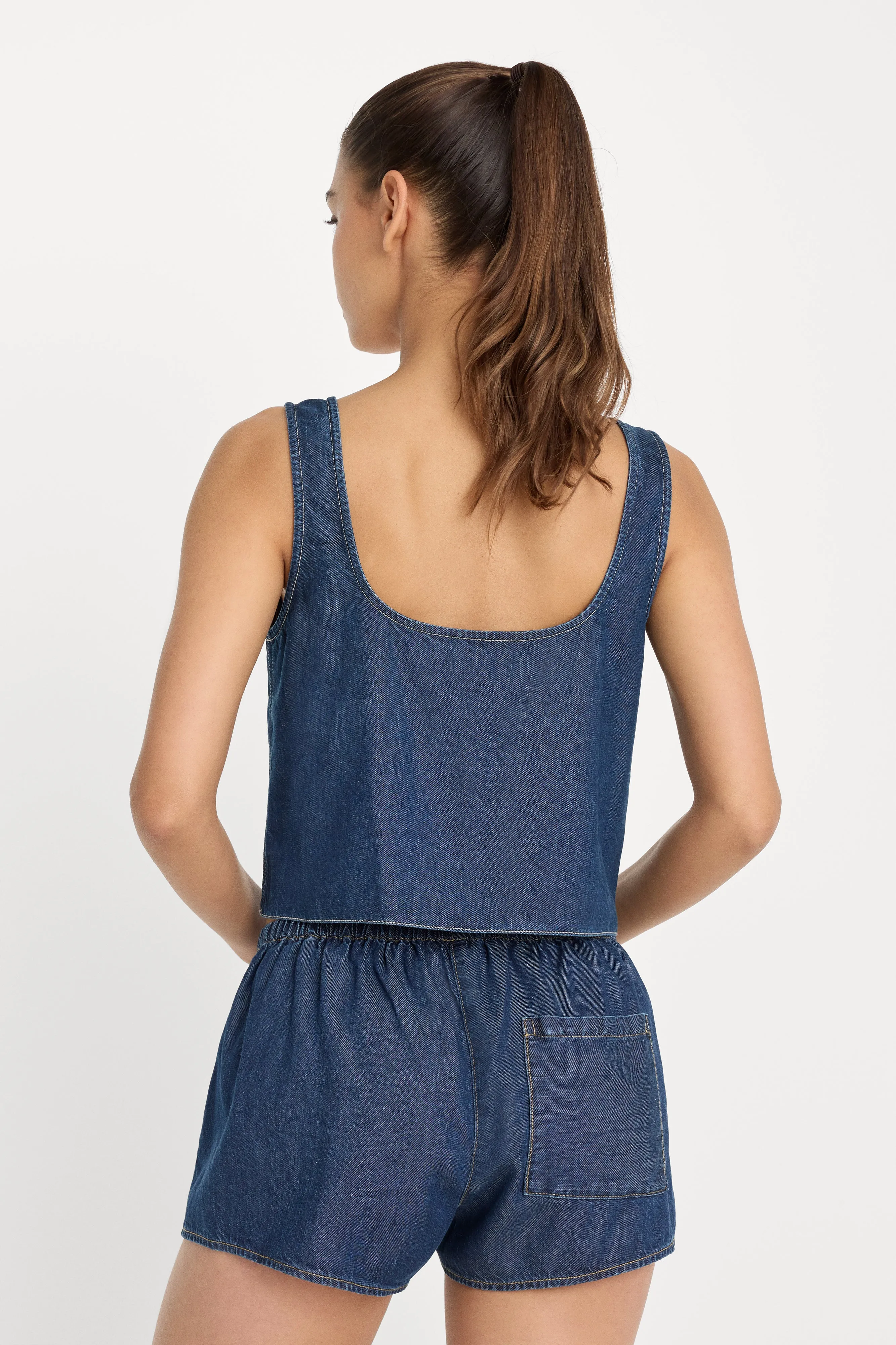 DENIM BUTTON FRONT TANK | INDIGO1187 sold by Good American product image thumbnail 5