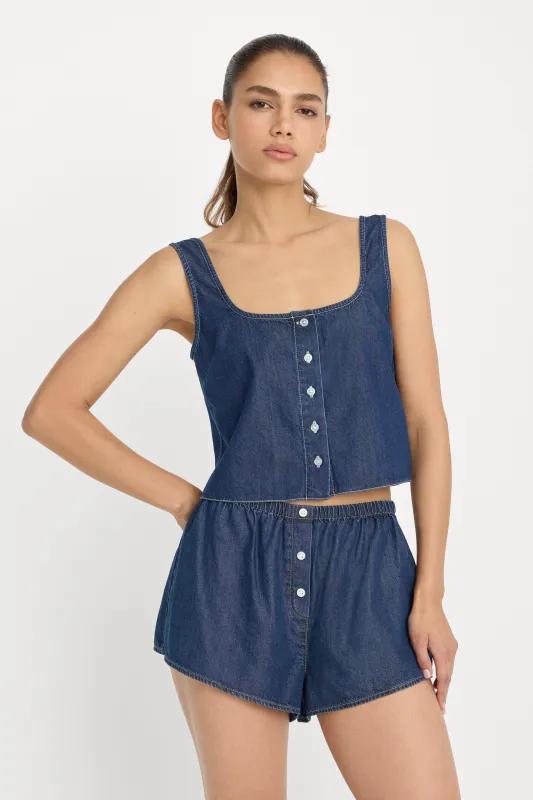 DENIM BUTTON FRONT TANK | INDIGO1187 made by Good American