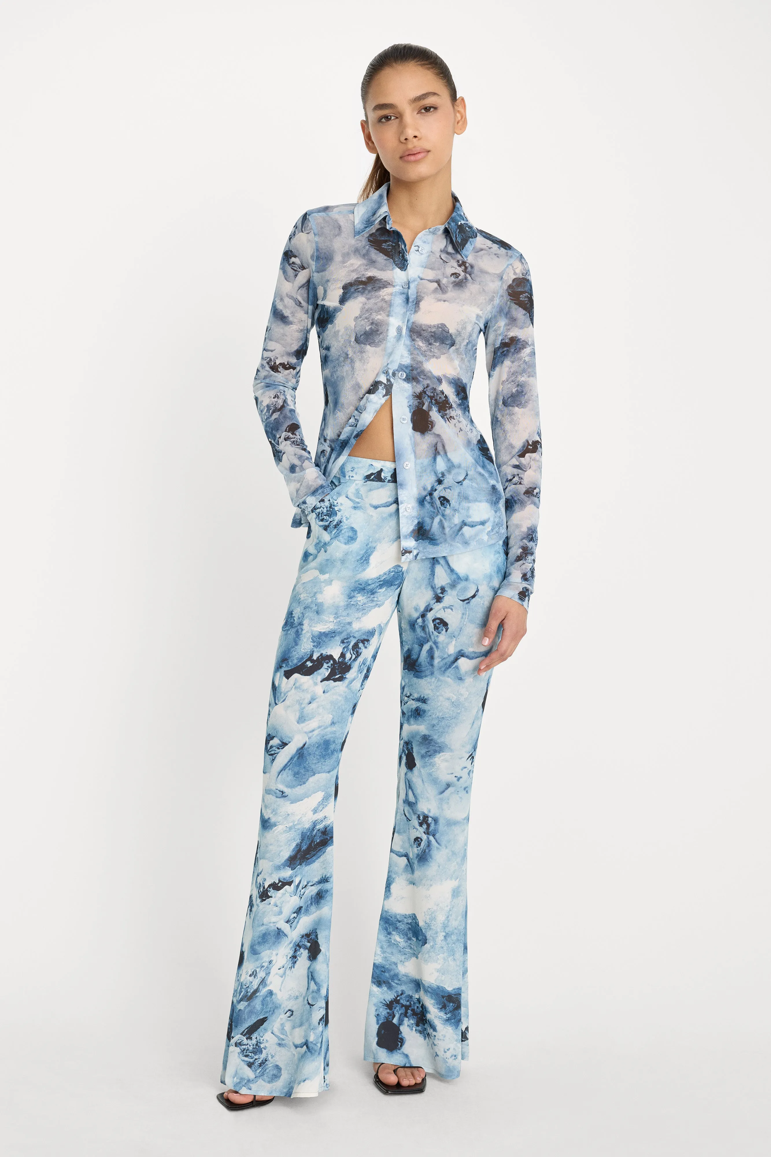 MESH BUTTON UP TOP | BLUE ANGEL PRINT sold by Good American product image thumbnail 3