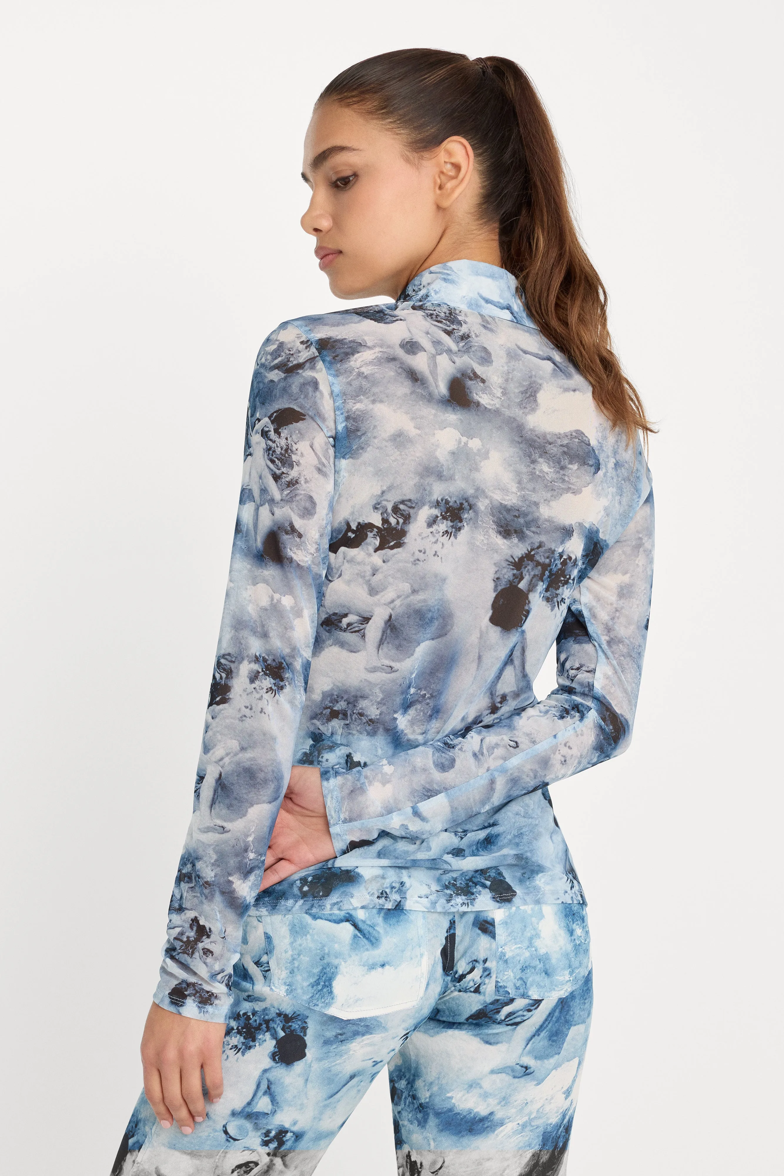 MESH BUTTON UP TOP | BLUE ANGEL PRINT sold by Good American product image thumbnail 2