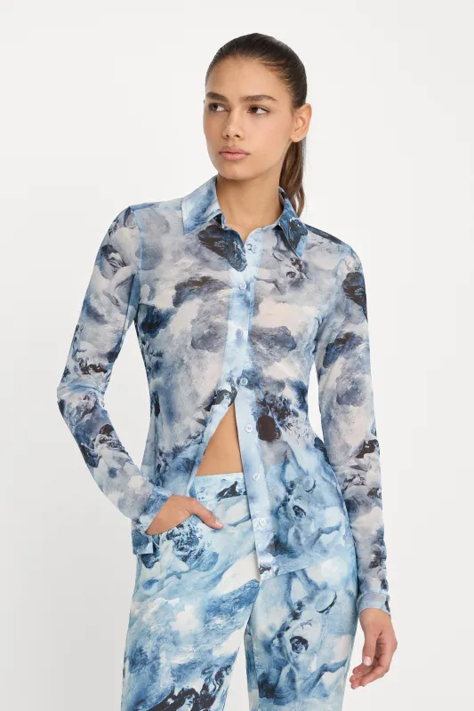 MESH BUTTON UP TOP | BLUE ANGEL PRINT made by Good American