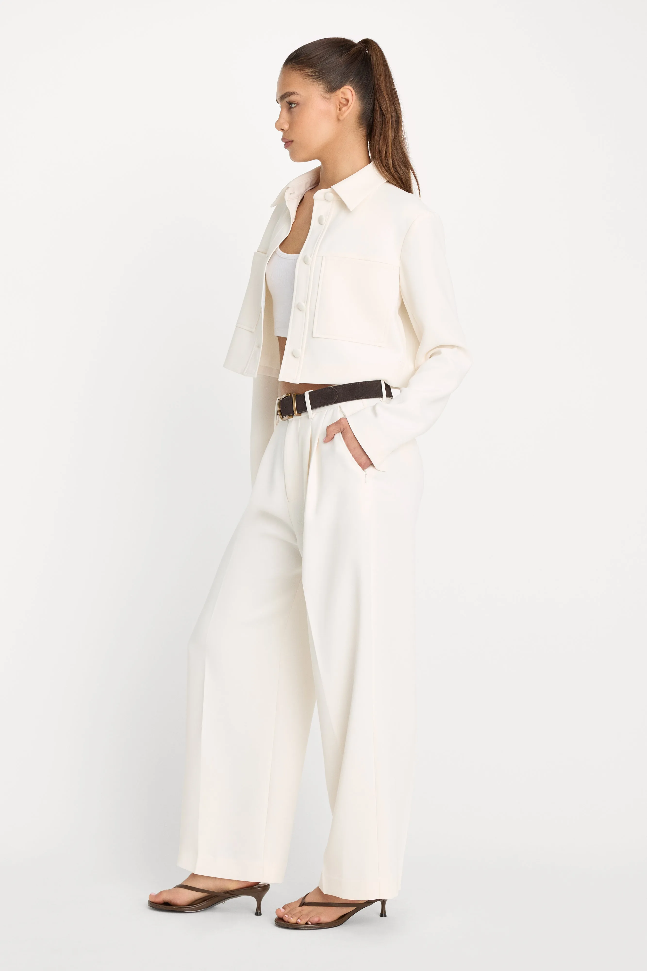 LUXE SUITING HIGH-RISE CROPPED WIDE LEG TROUSER | SOFT SHELL sold by Good American product image thumbnail 3